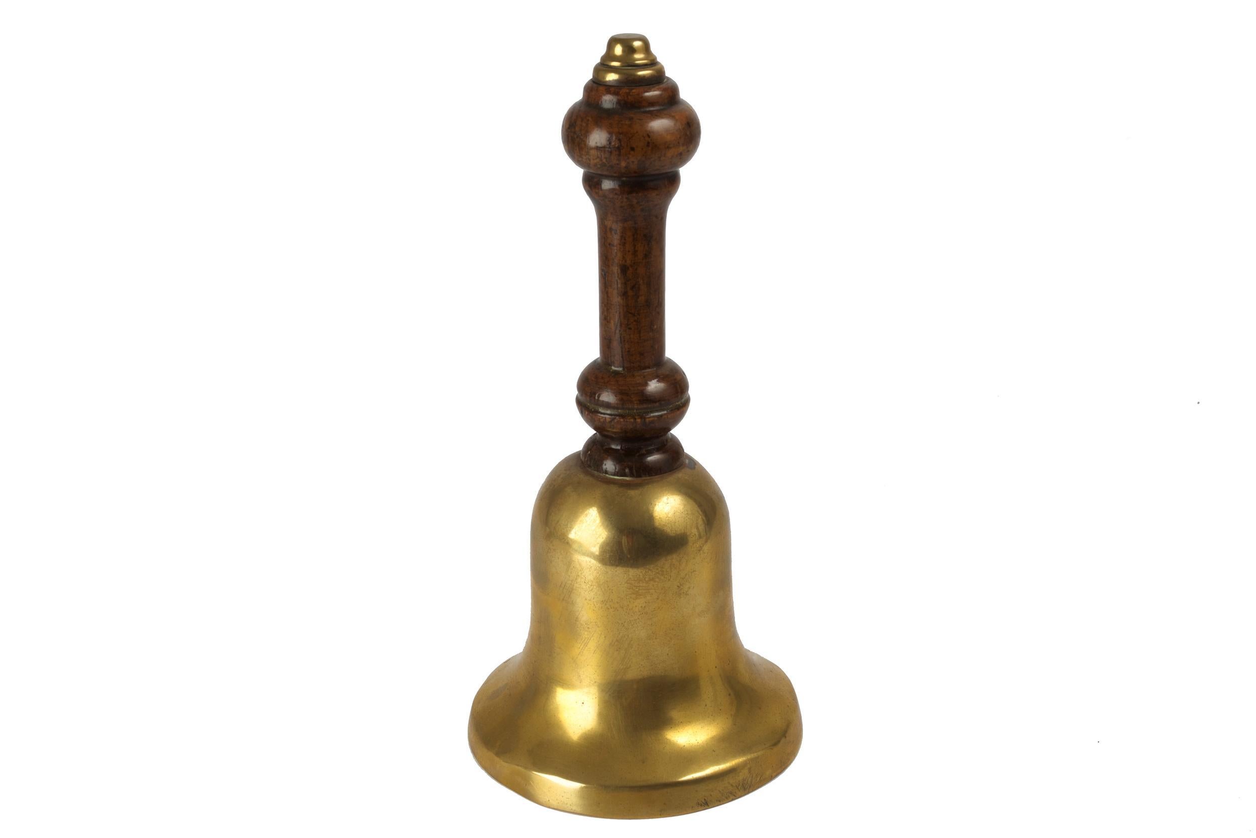 British Victorian Antique Turned Oak and Cast Brass Bell, 19th Century