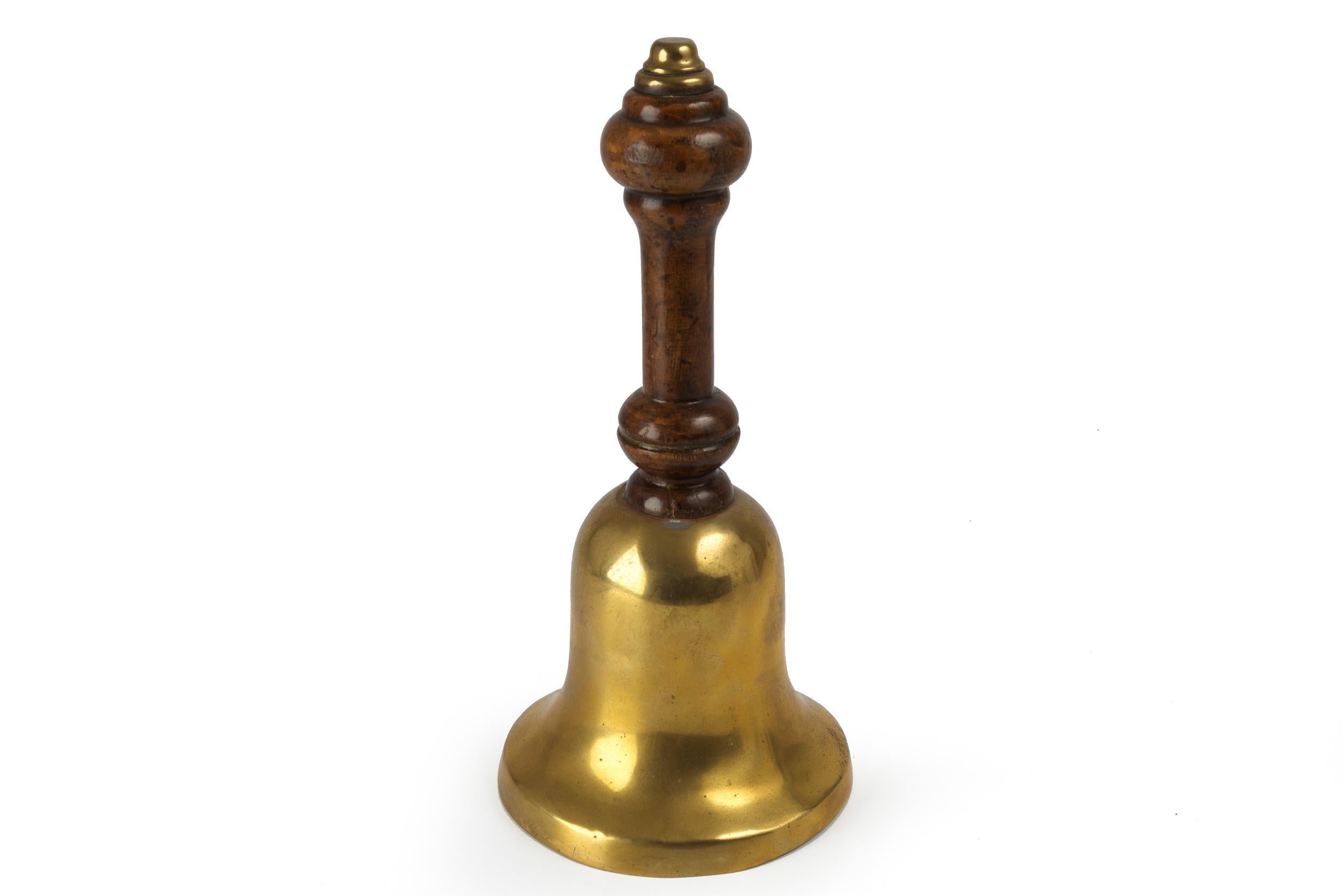 Victorian Antique Turned Oak and Cast Brass Bell, 19th Century In Good Condition In Shippensburg, PA