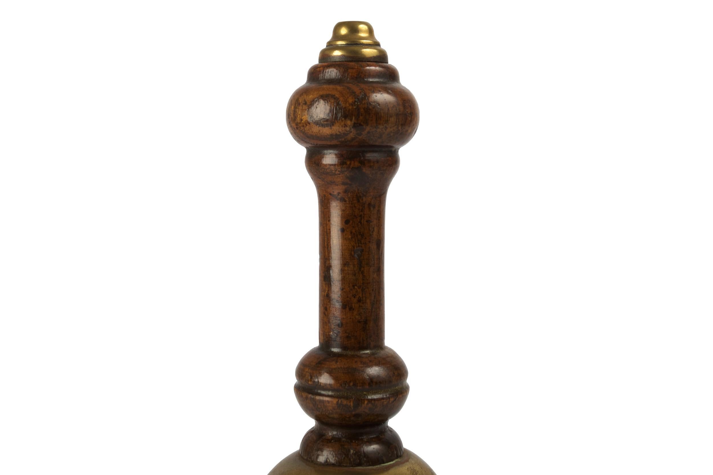 Victorian Antique Turned Oak and Cast Brass Bell, 19th Century 1
