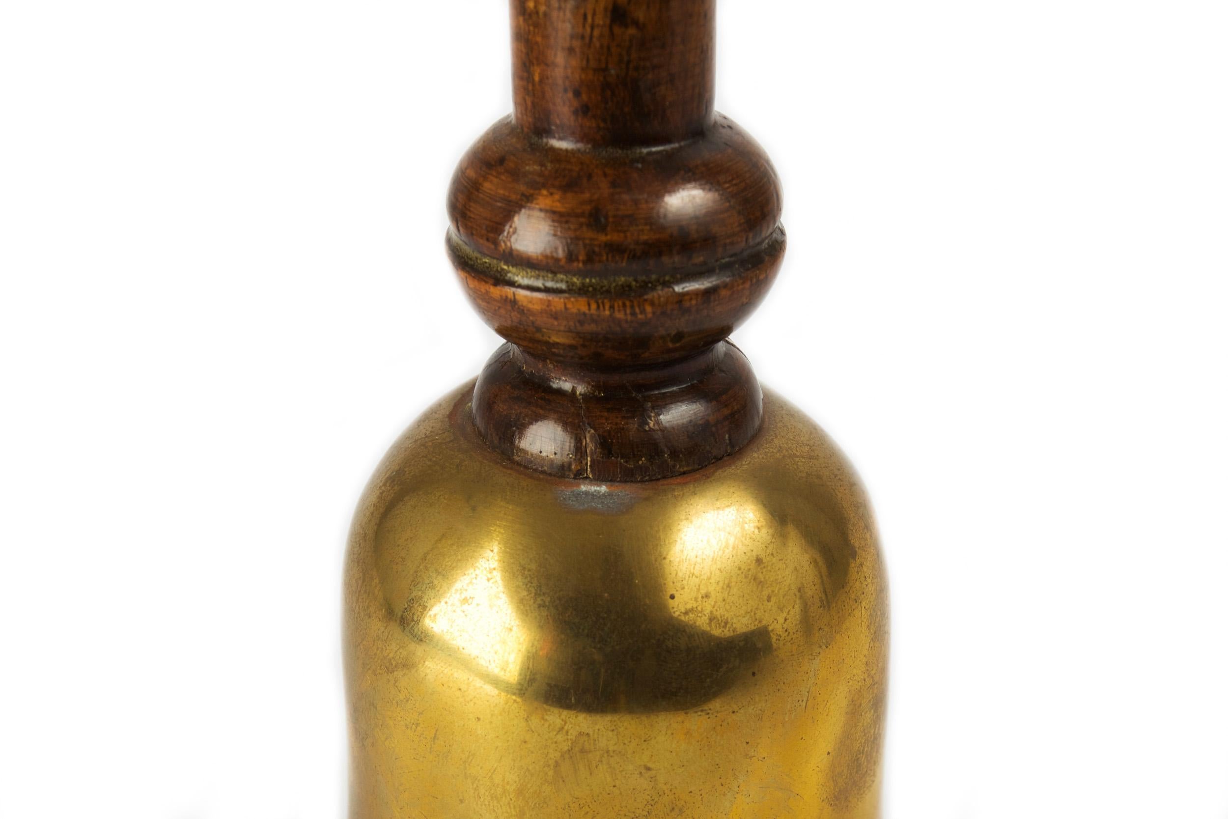 Victorian Antique Turned Oak and Cast Brass Bell, 19th Century 3