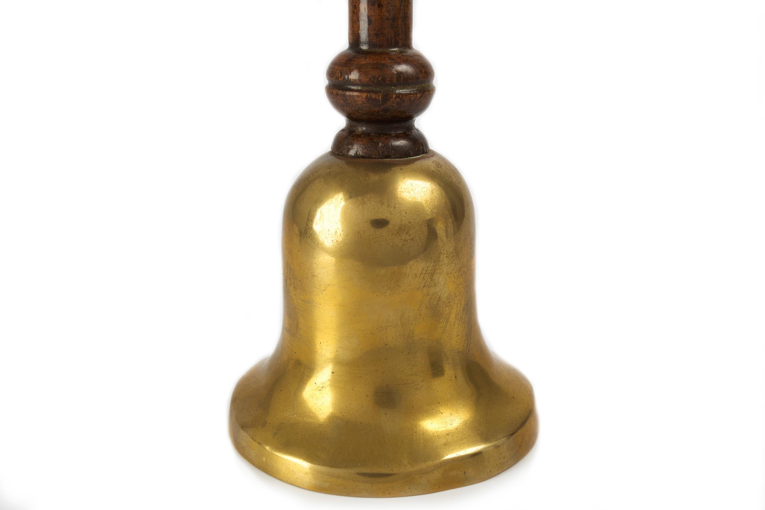 Victorian Antique Turned Oak and Cast Brass Bell, 19th Century 4