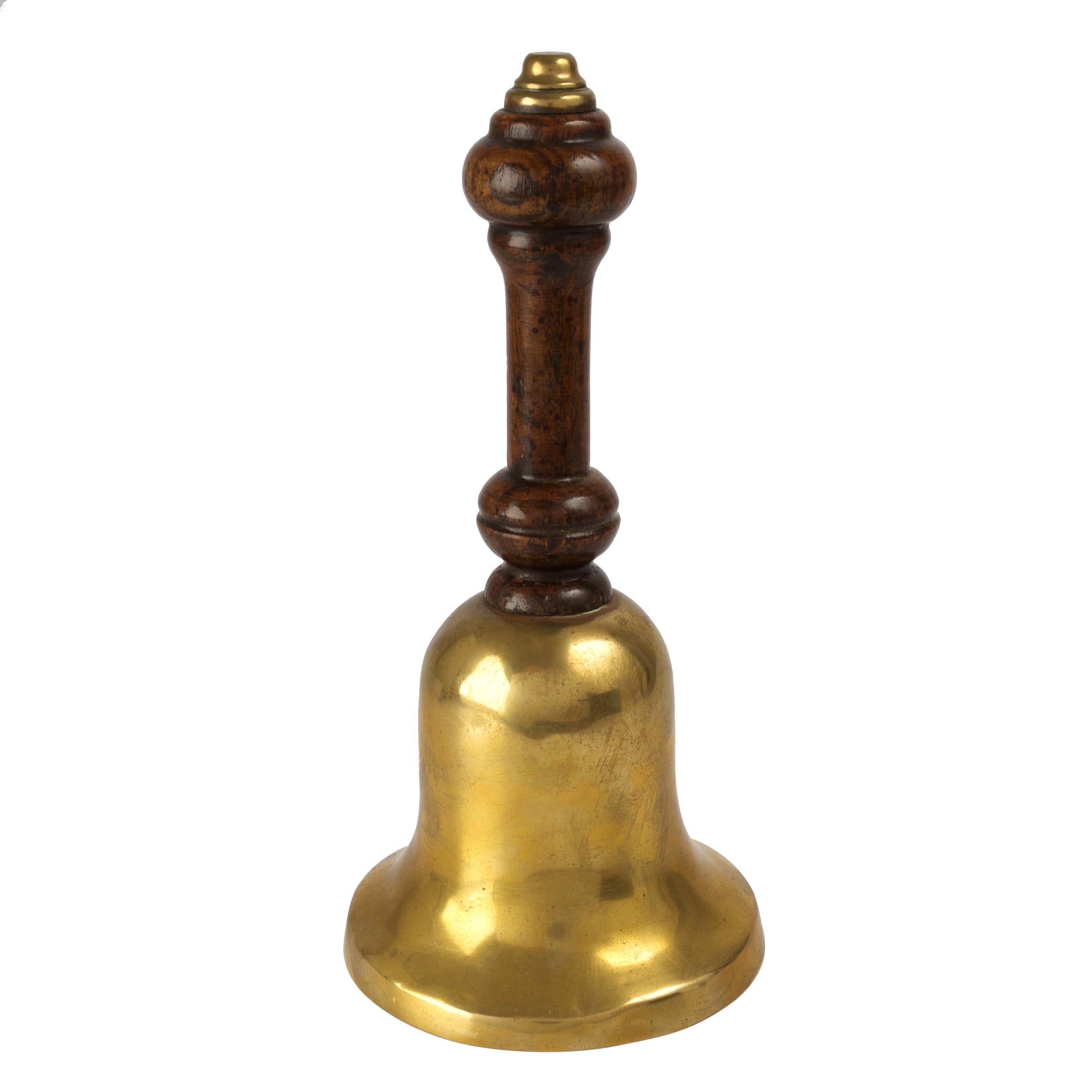 Victorian Antique Turned Oak and Cast Brass Bell, 19th Century