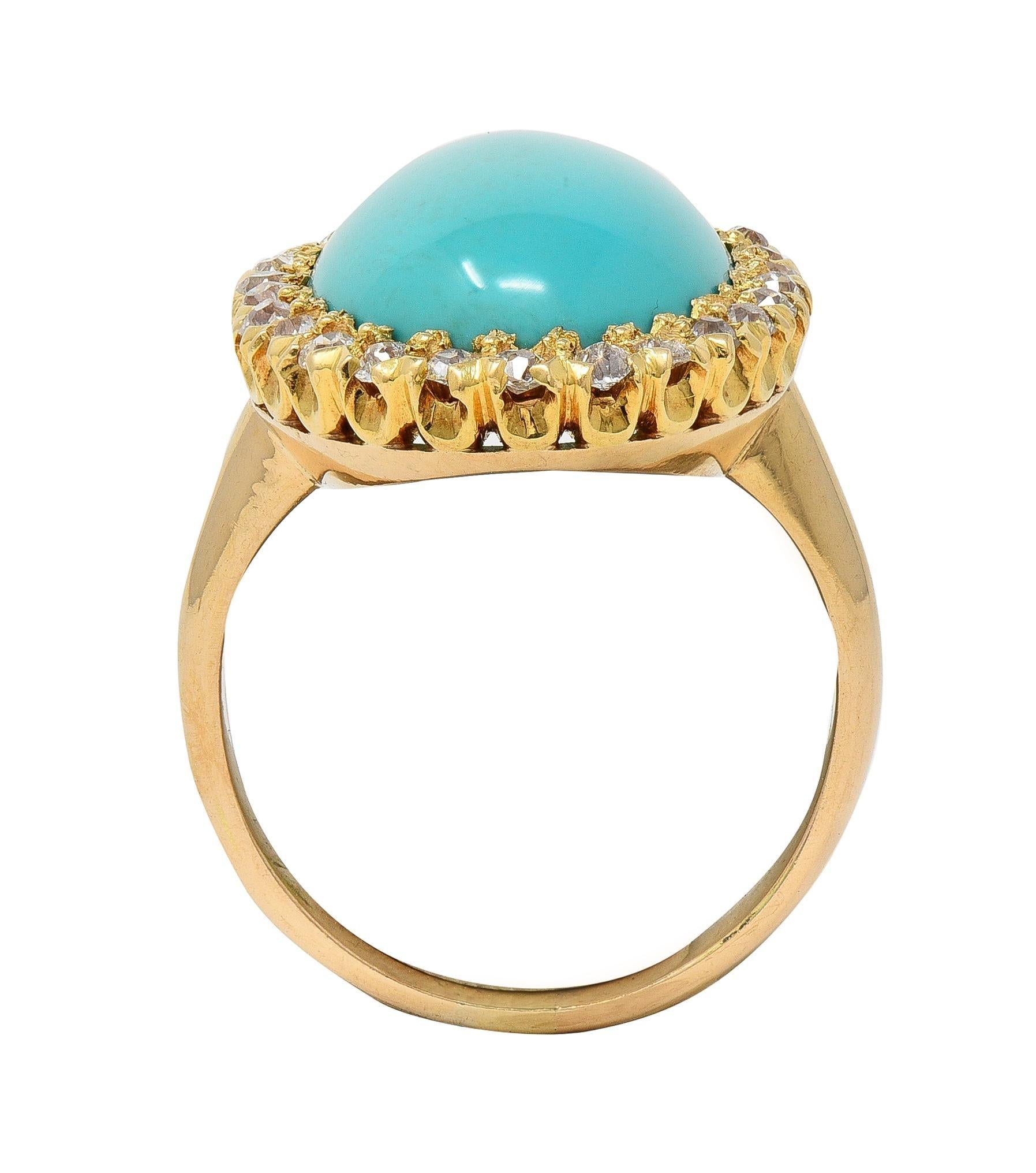 da uomo o donna Victorian Antique Turquoise Diamond 14 Karat Yellow Gold Halo Ring in vendita
