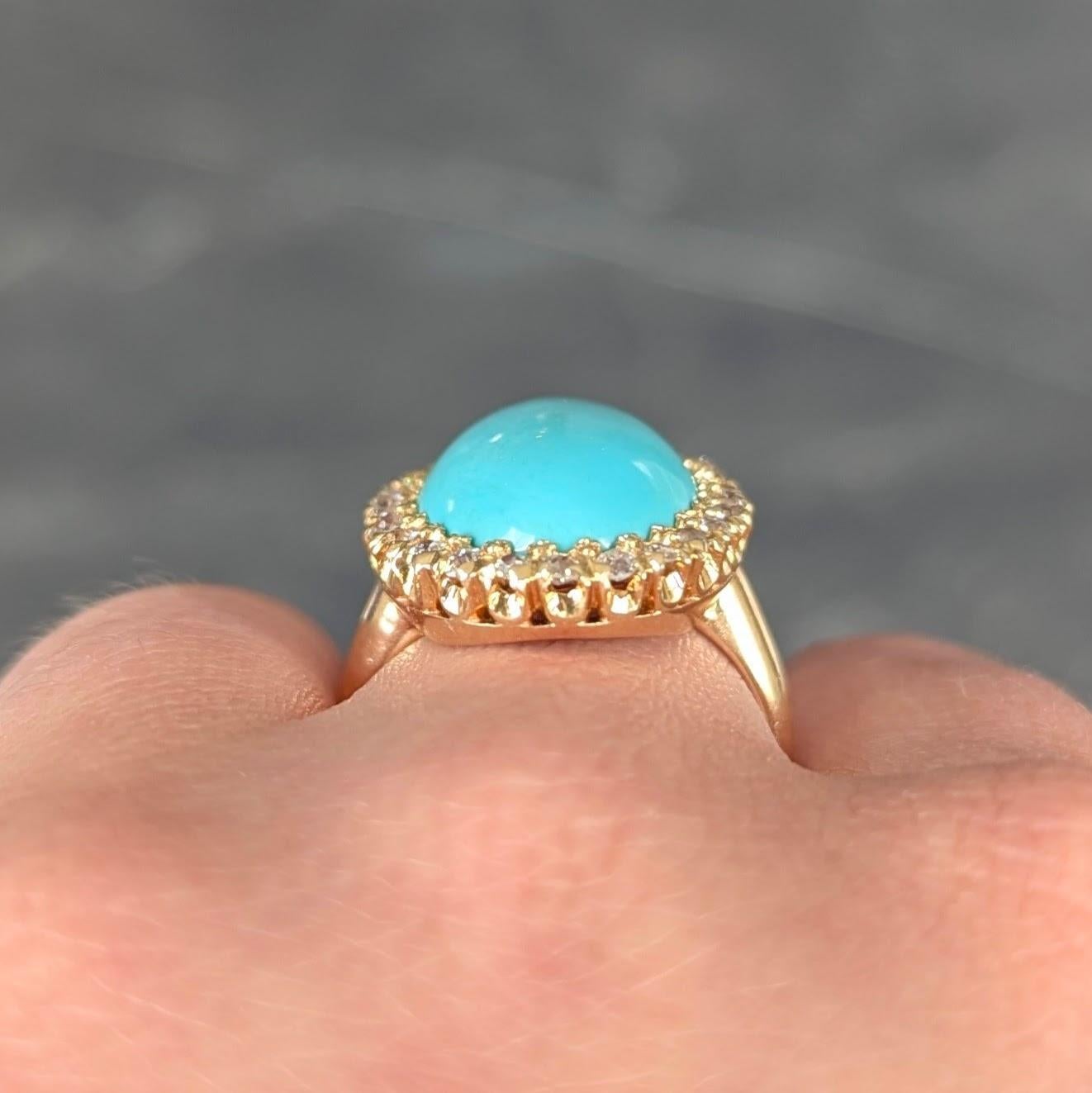 Victorian Antique Turquoise Diamond 14 Karat Yellow Gold Halo Ring in vendita 2