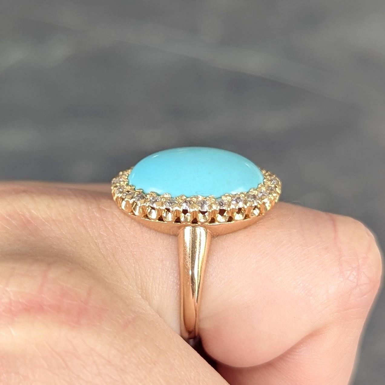 Victorian Antique Turquoise Diamond 14 Karat Yellow Gold Halo Ring in vendita 3