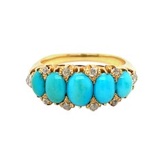 Victorian Antique Turquoise Diamond Gold Half Hoop Ring