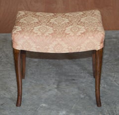 Victorian Antique Walnut Damask Dressing Table or Piano Stool Lovely Curved Legs