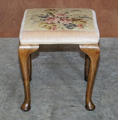 Victorian Antique Walnut Embroidered Dressing Table or Piano Stool Lovely Legs!!