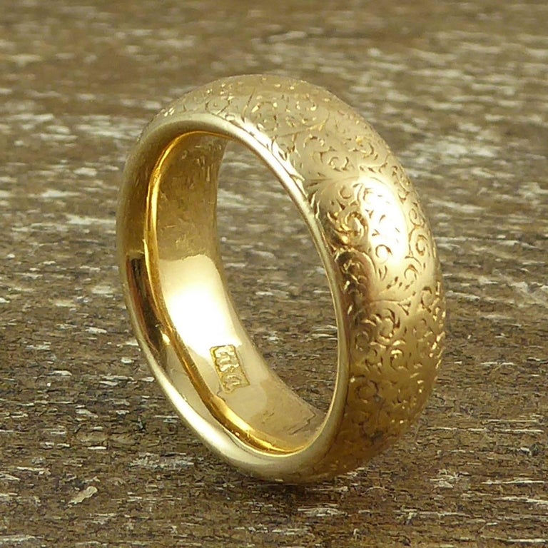 Victorian Antique Wedding Ring, London 1881, 18 Carat Gold, Floral