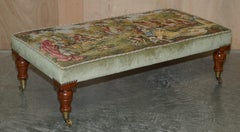 Victorian Antique William & Mary Style Hardwood Embroidered Footstool Ottoman