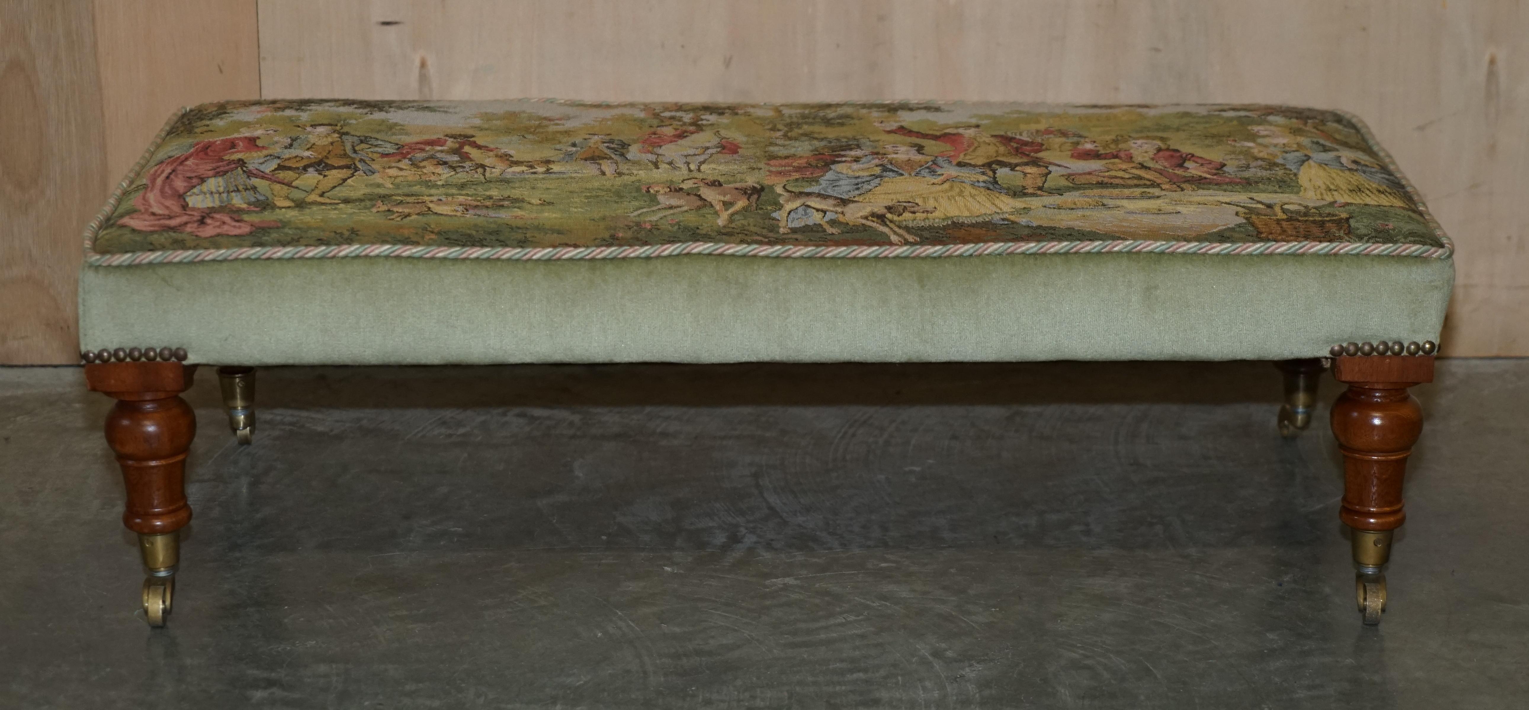 William and Mary Victorian Antique William & Mary Style Hardwood Embroidered Footstool Ottoman