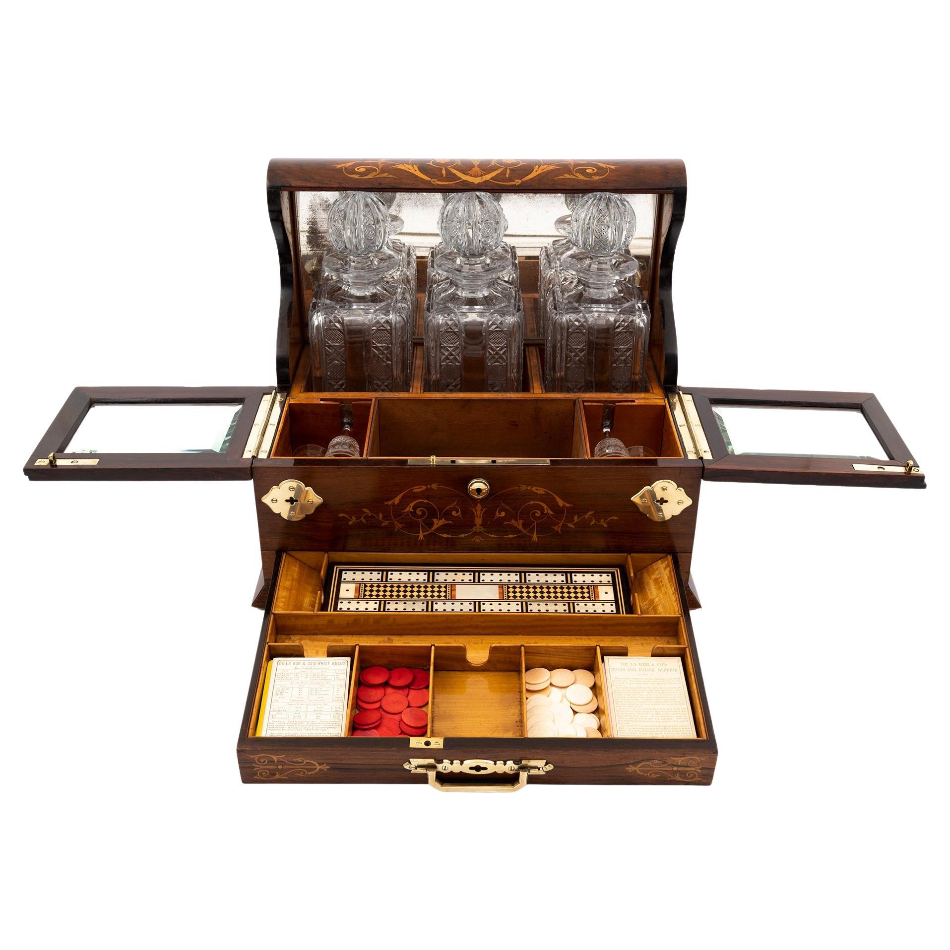 Victorian Antiques Decanter Humidor Games Box For Sale