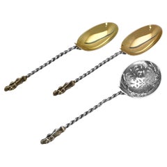 Victorian Apostle Fruit Serving Spoons & Sugar Sifting Spoon - London 1884