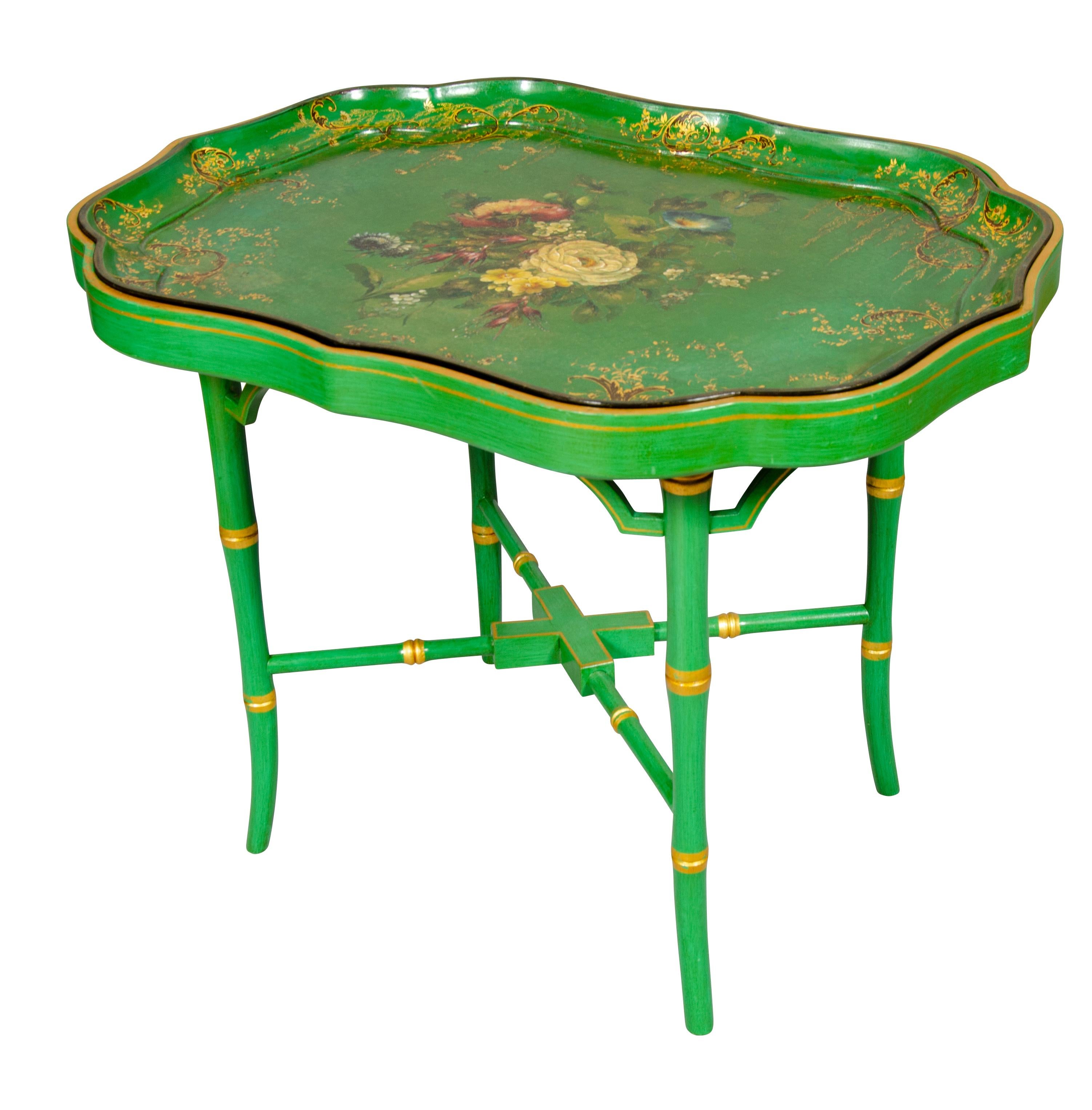 Victorian Apple Green Papier Mache Tray Table by Jennens & Bettridge's For Sale 3
