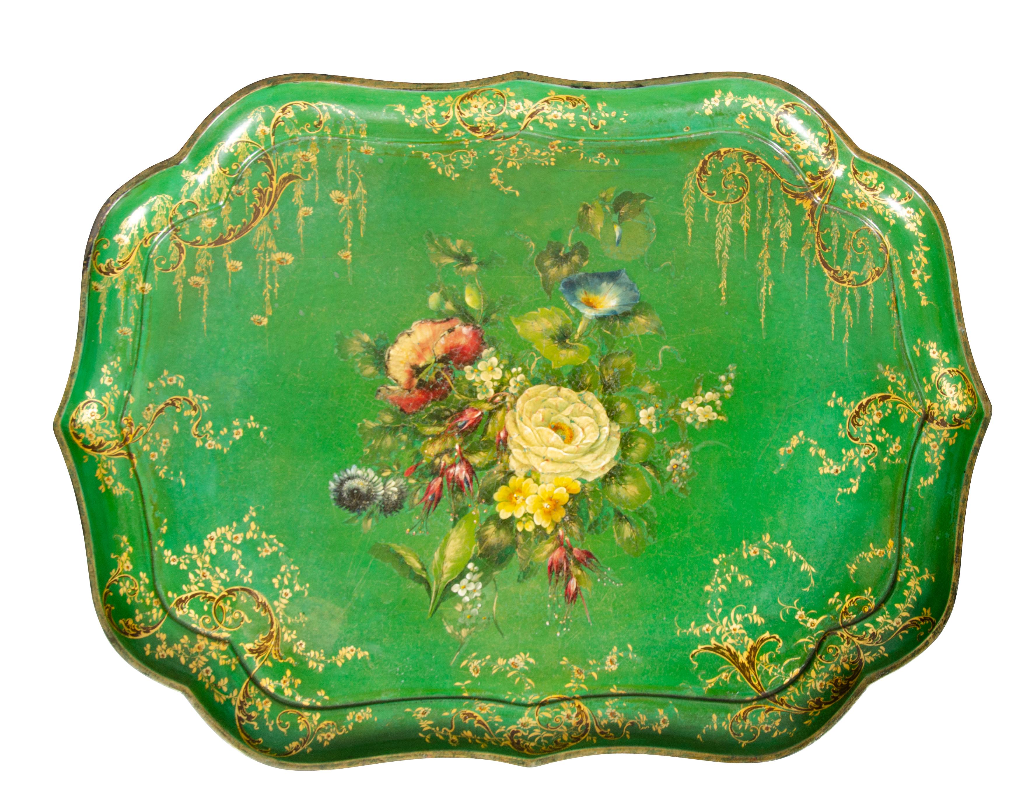 Victorian Apple Green Papier Mache Tray Table by Jennens & Bettridge's For Sale 6