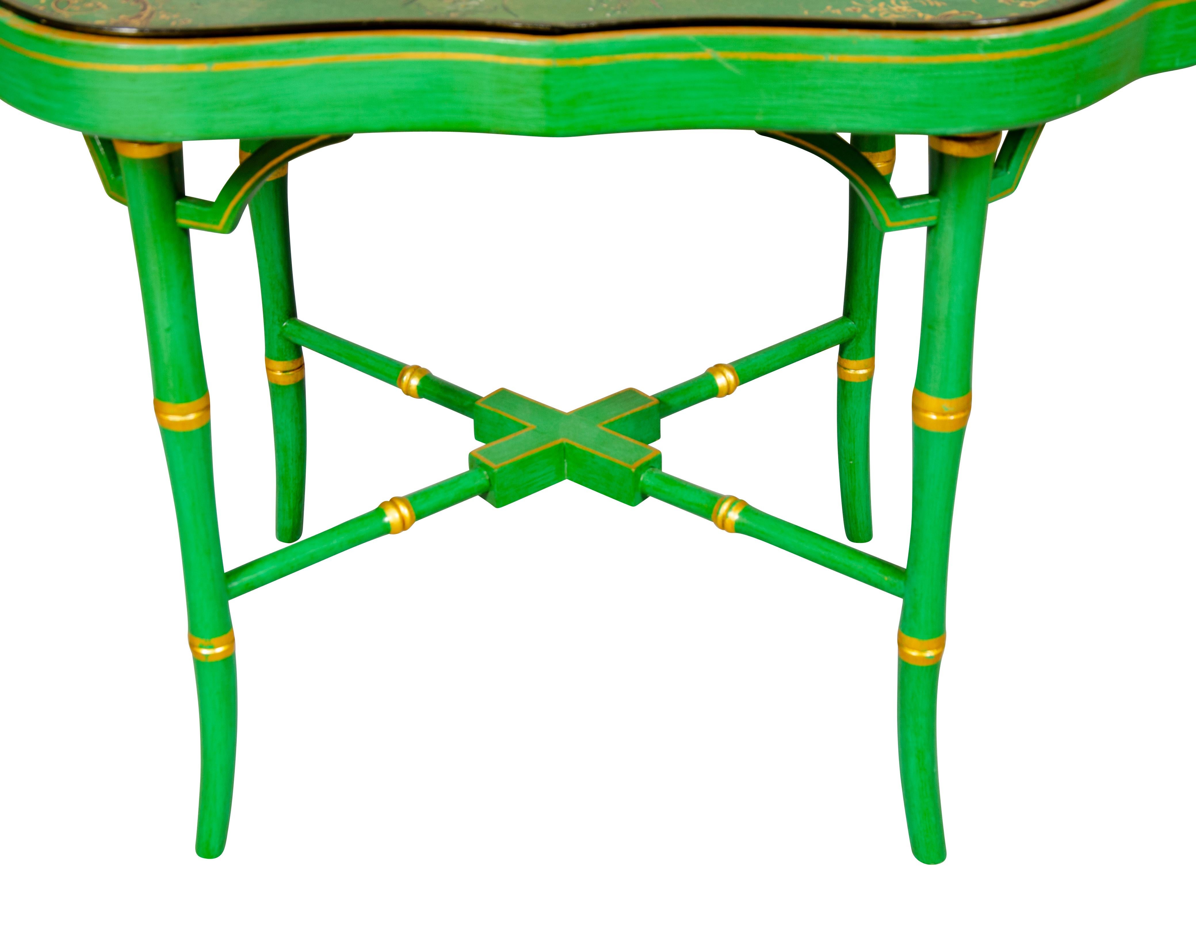 Victorian Apple Green Papier Mache Tray Table by Jennens & Bettridge's For Sale 7