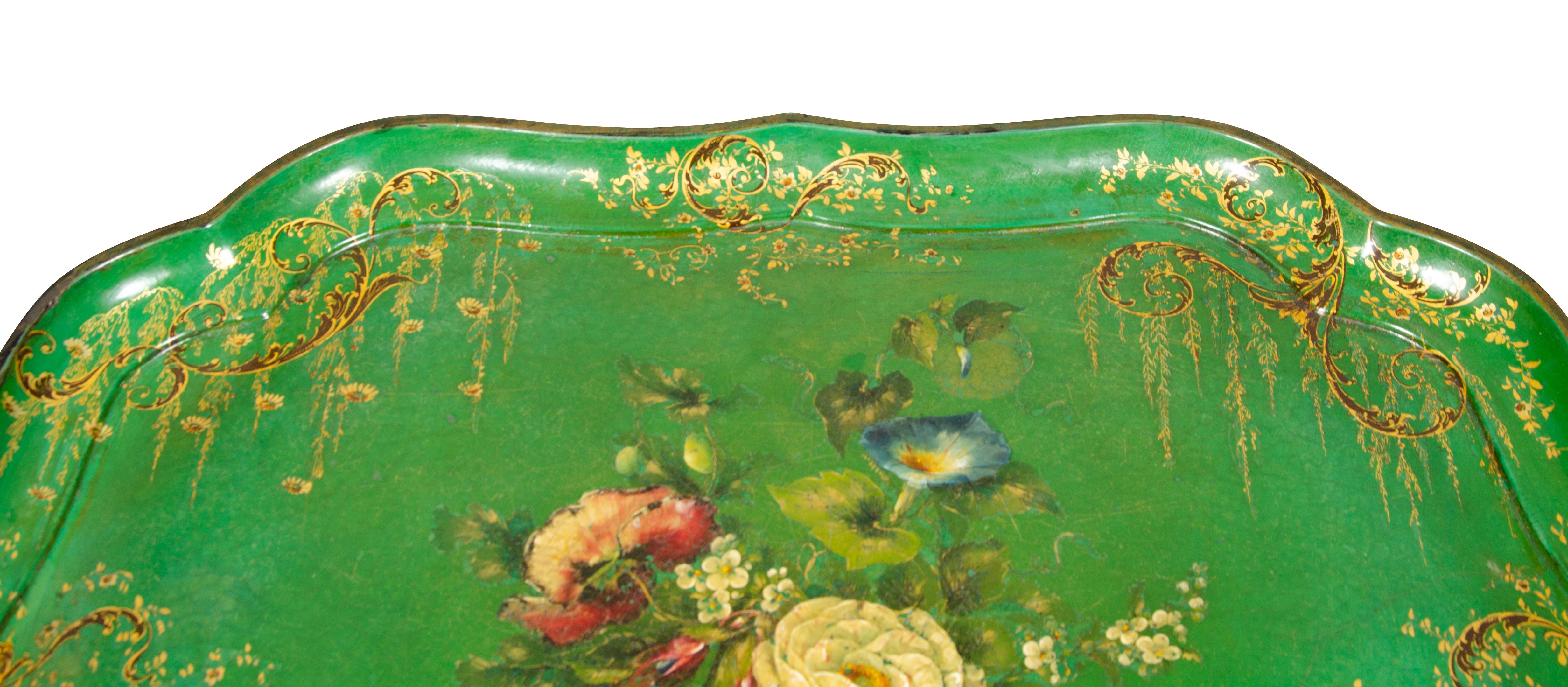Viktorianischer Apfelgrner Papiermach-Tabletttisch von Jennens & Bettridge''s im Angebot 13