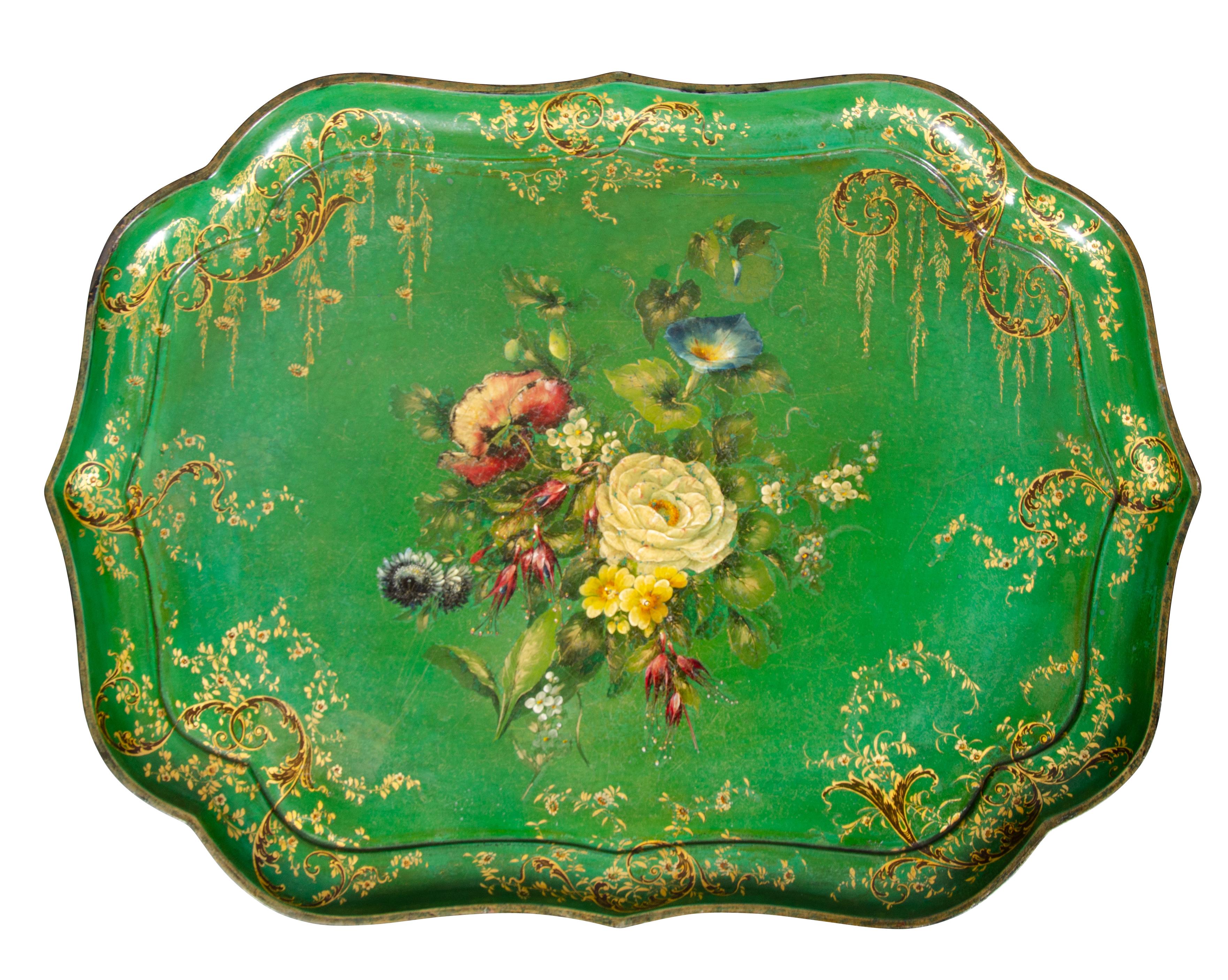 Victorian Apple Green Papier Mache Tray Table by Jennens & Bettridge's For Sale 13