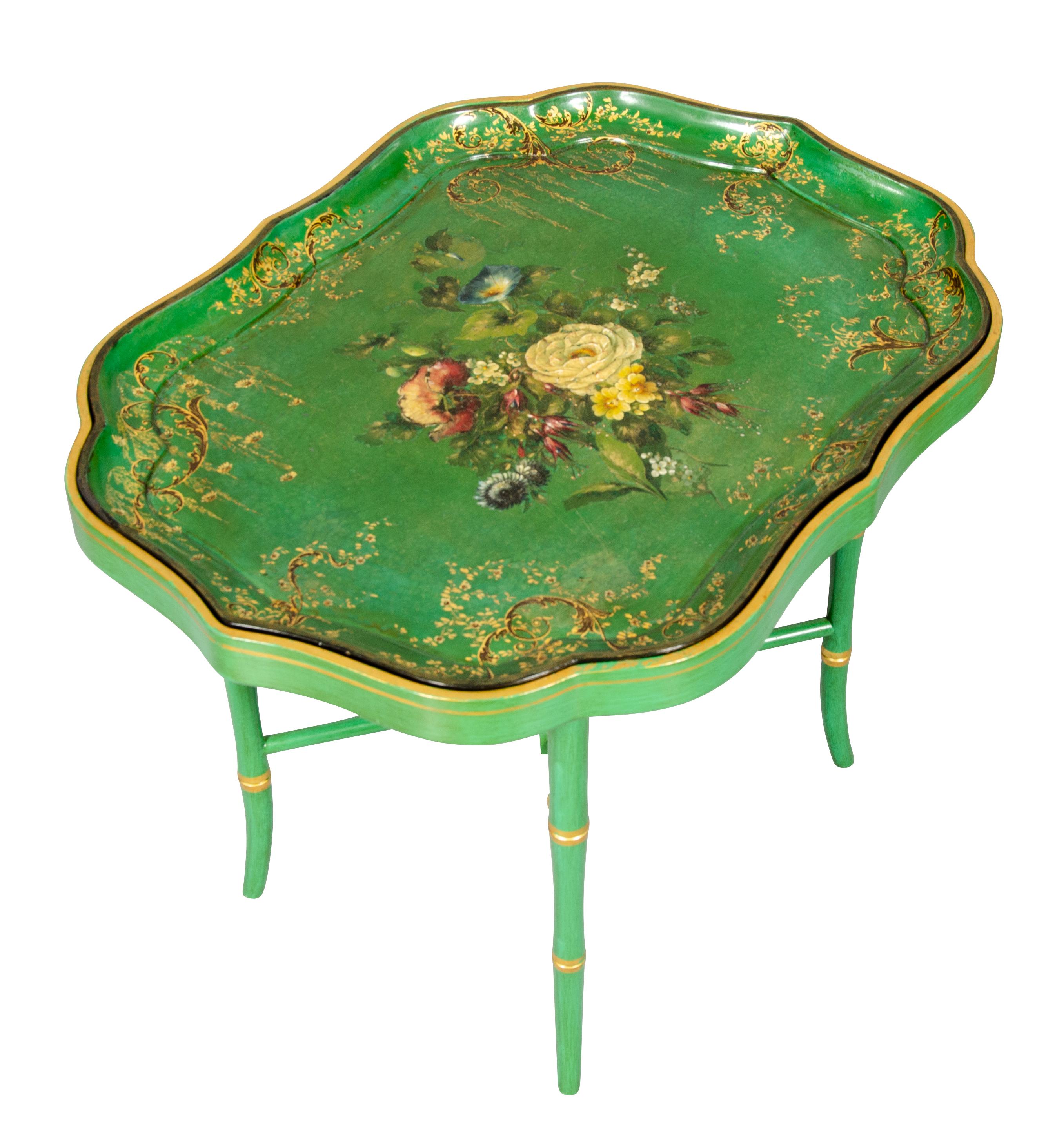 English Victorian Apple Green Papier Mache Tray Table by Jennens & Bettridge's For Sale