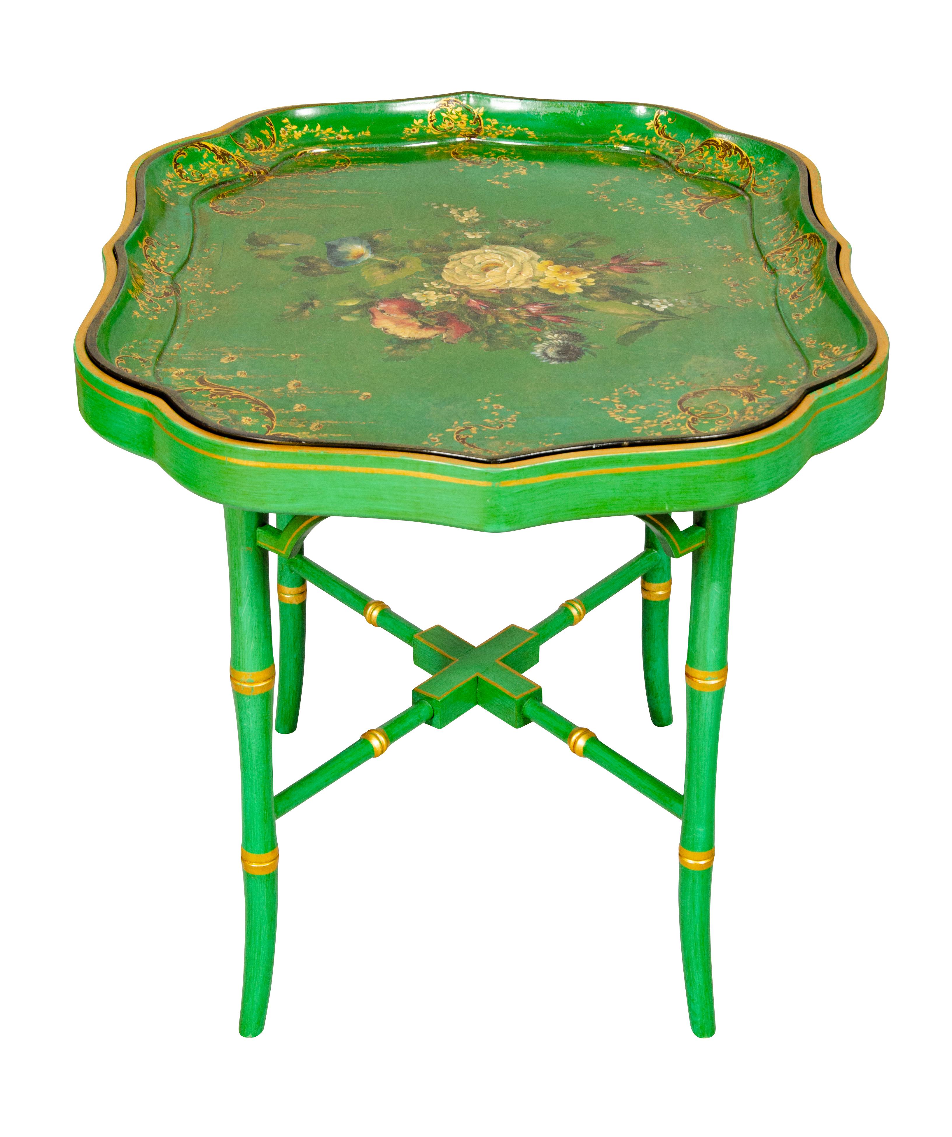 Lacquered Victorian Apple Green Papier Mache Tray Table by Jennens & Bettridge's For Sale