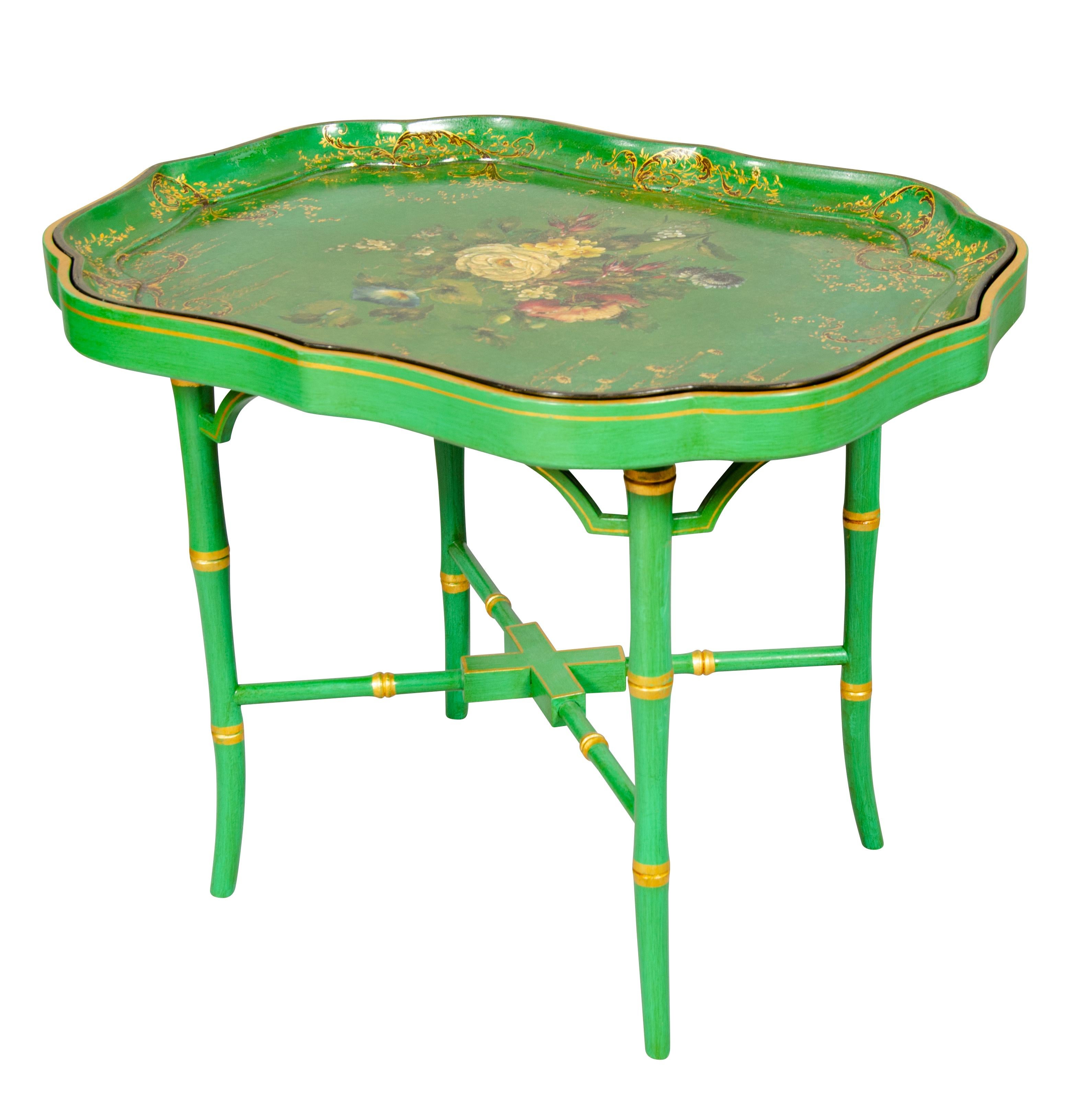 Mid-19th Century Victorian Apple Green Papier Mache Tray Table by Jennens & Bettridge's For Sale