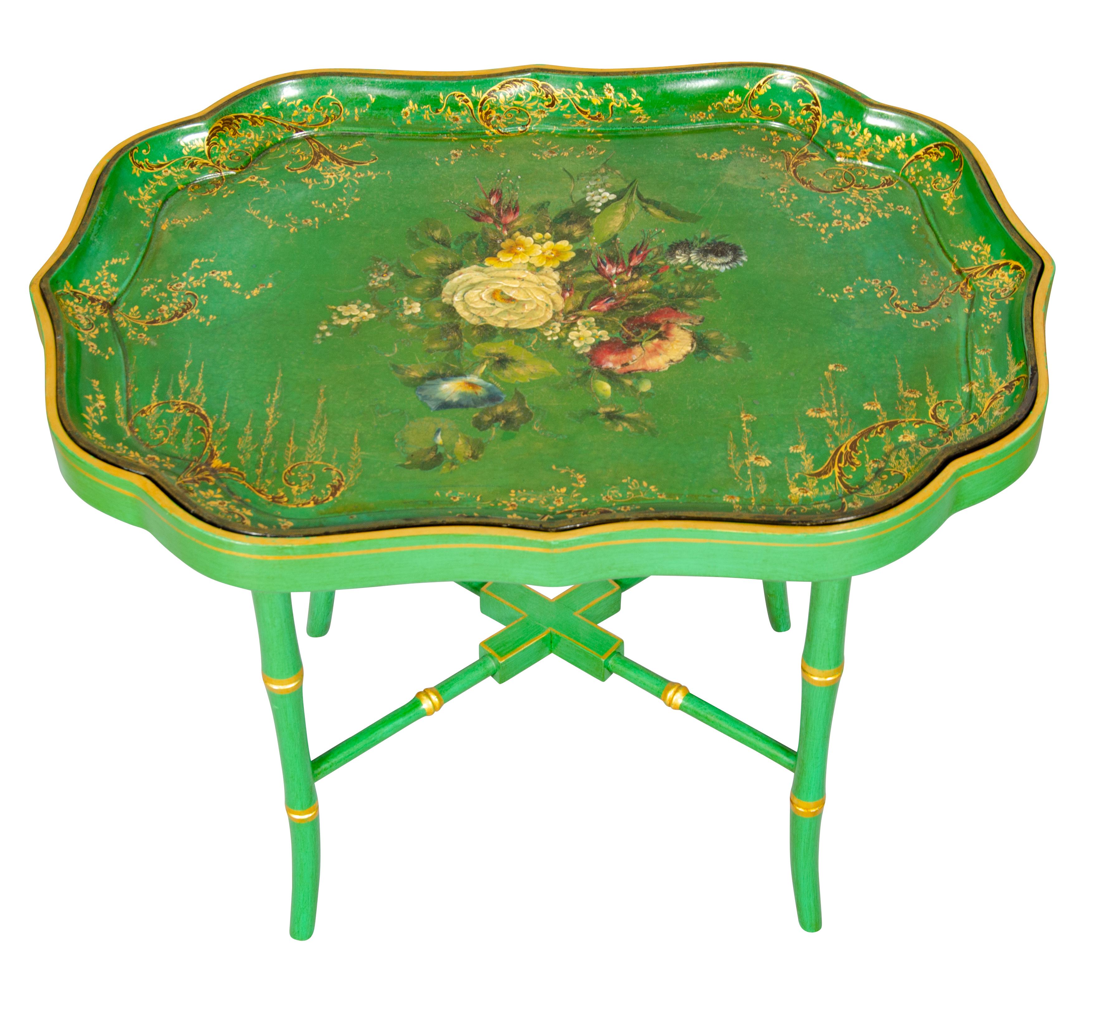 Paper Victorian Apple Green Papier Mache Tray Table by Jennens & Bettridge's For Sale