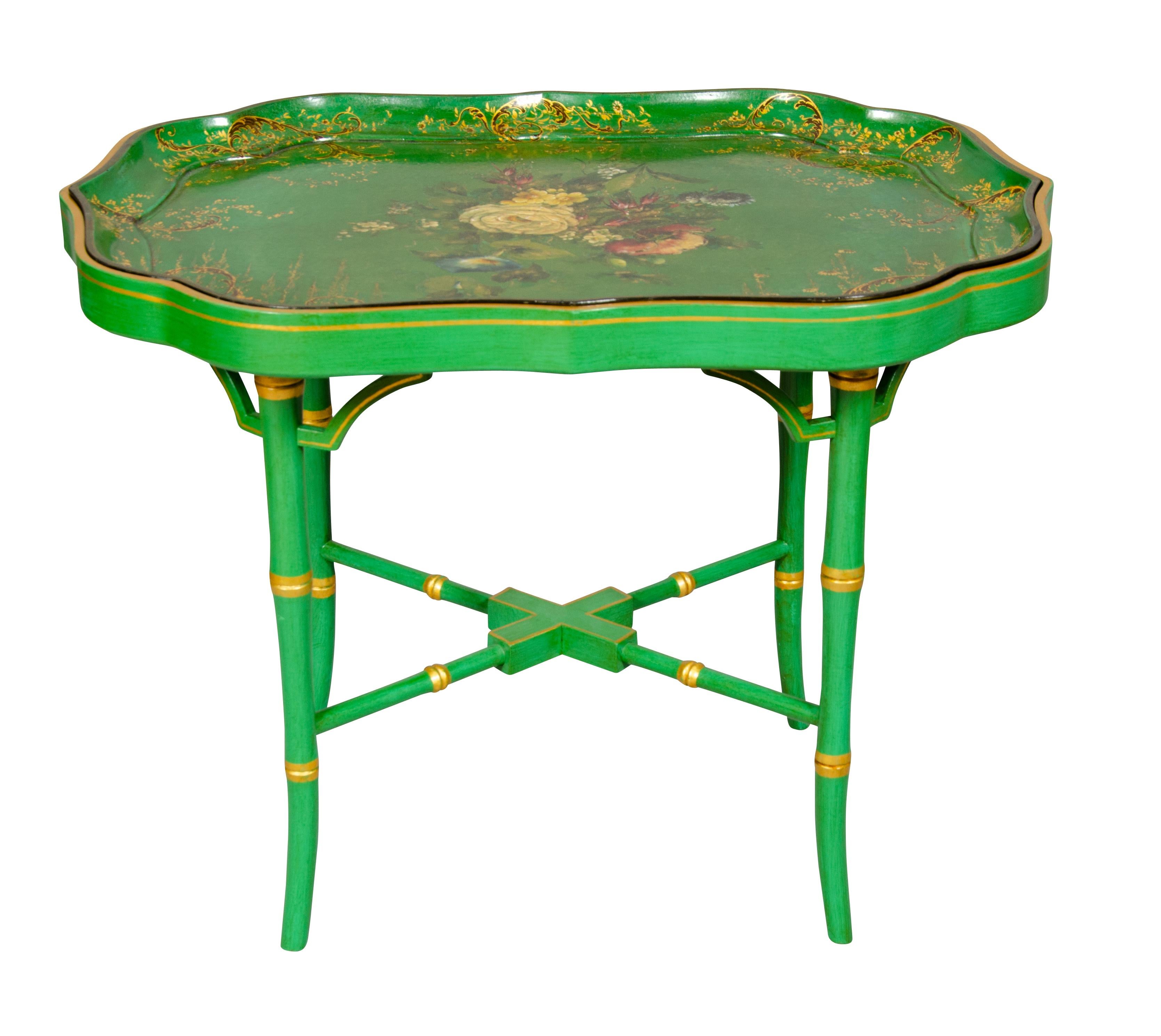 Victorian Apple Green Papier Mache Tray Table by Jennens & Bettridge's For Sale 1
