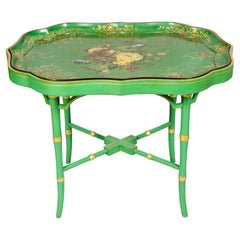 Antique Victorian Apple Green Papier Mache Tray Table by Jennens & Bettridge's