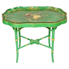 Table  plateau victorienne en papier mch vert pomme de Jennens & Bettridge''s