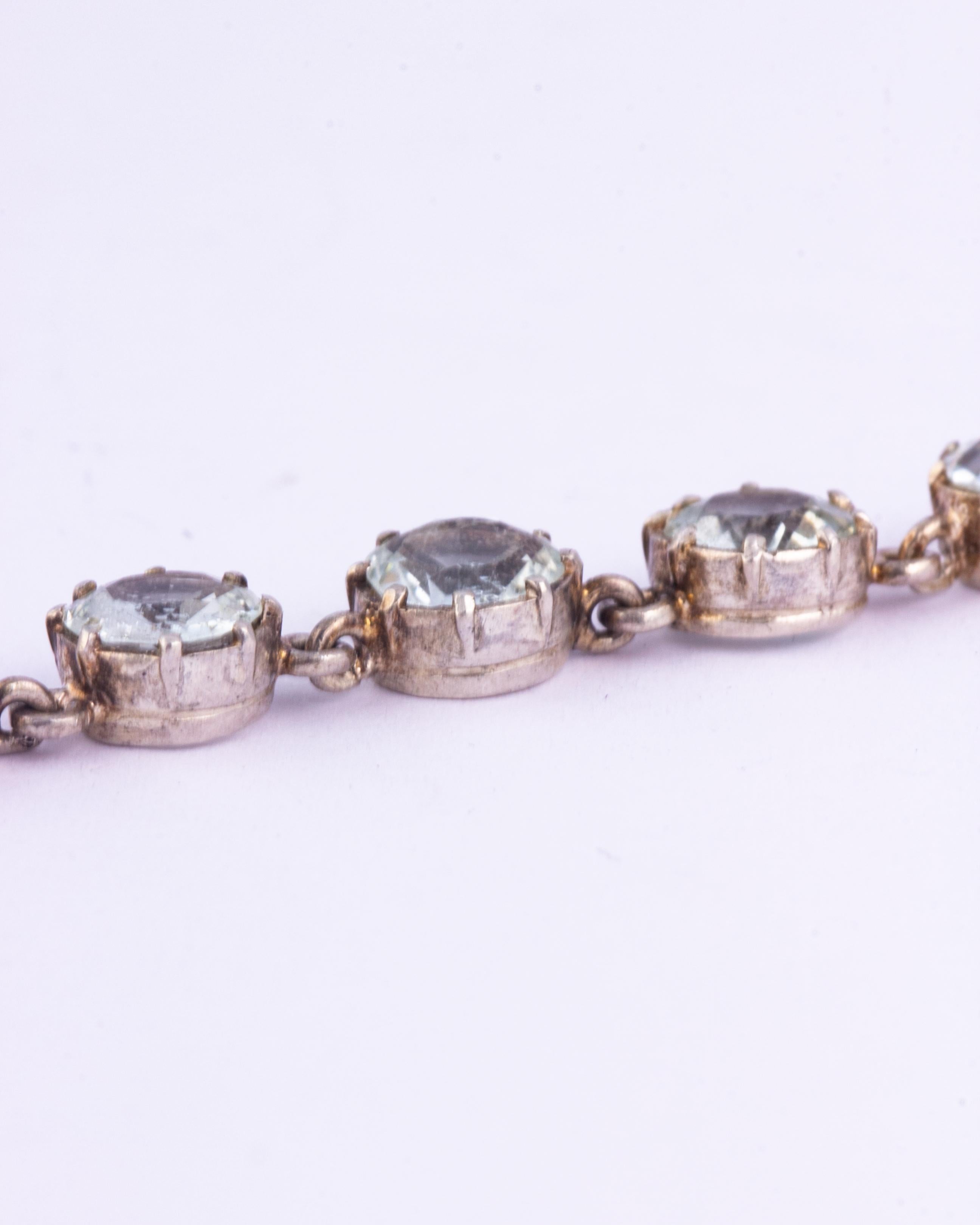 Round Cut Victorian Aqua and Silver Riviere Necklace
