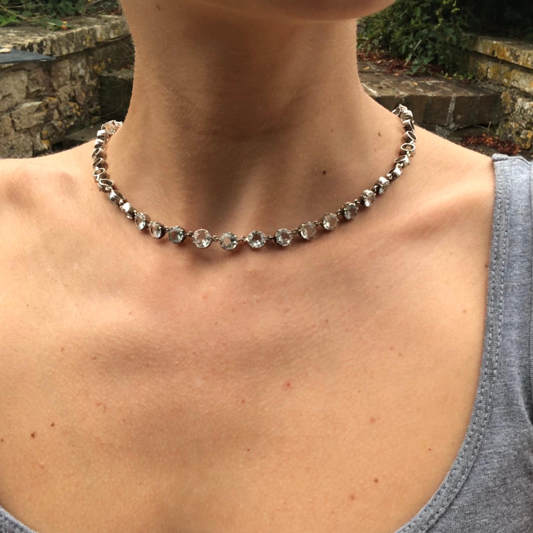 Victorian Aqua and Silver Riviere Necklace In Good Condition In Chipping Campden, GB