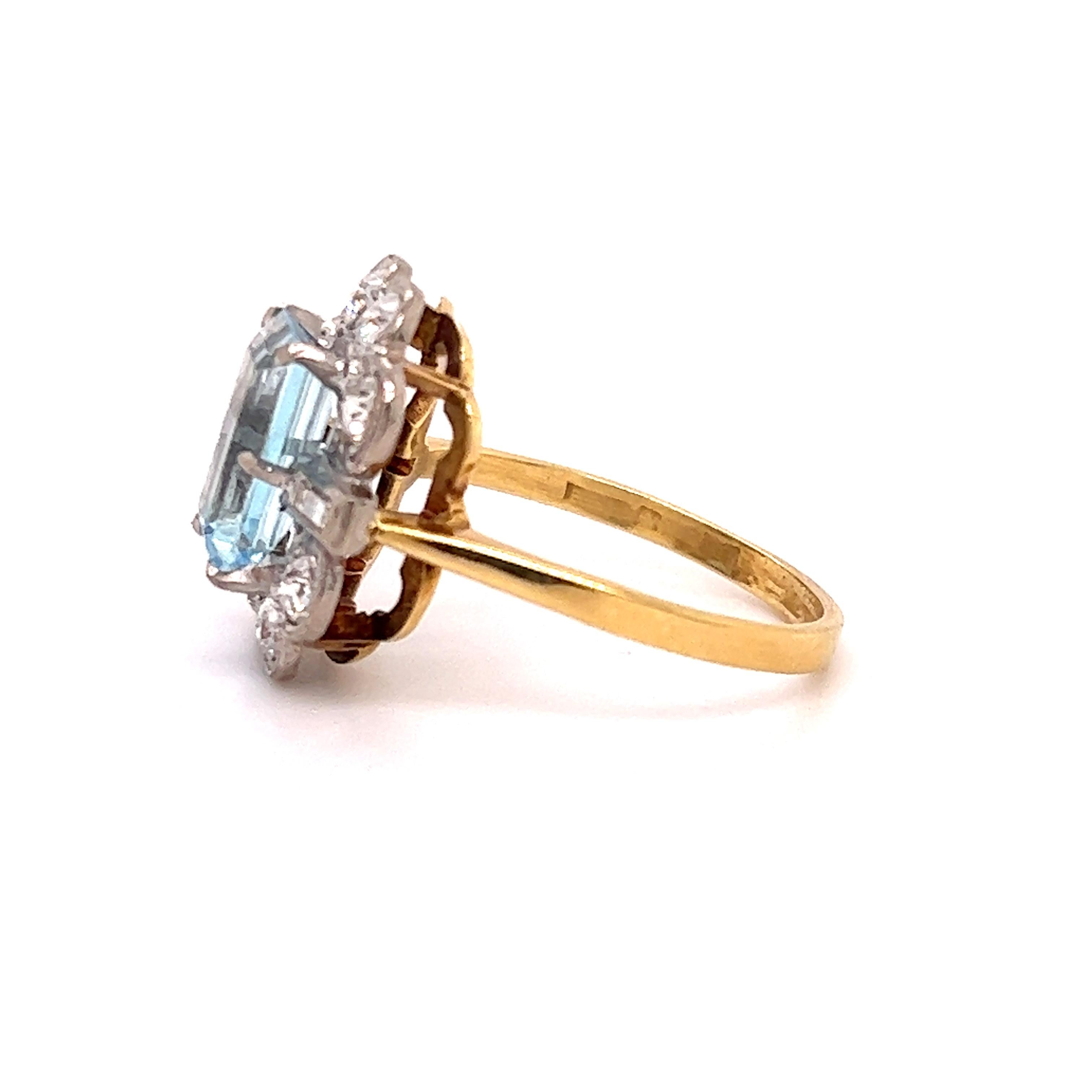 Old Mine Cut Victorian Aqua Marine Gemstone & Diamond Ring