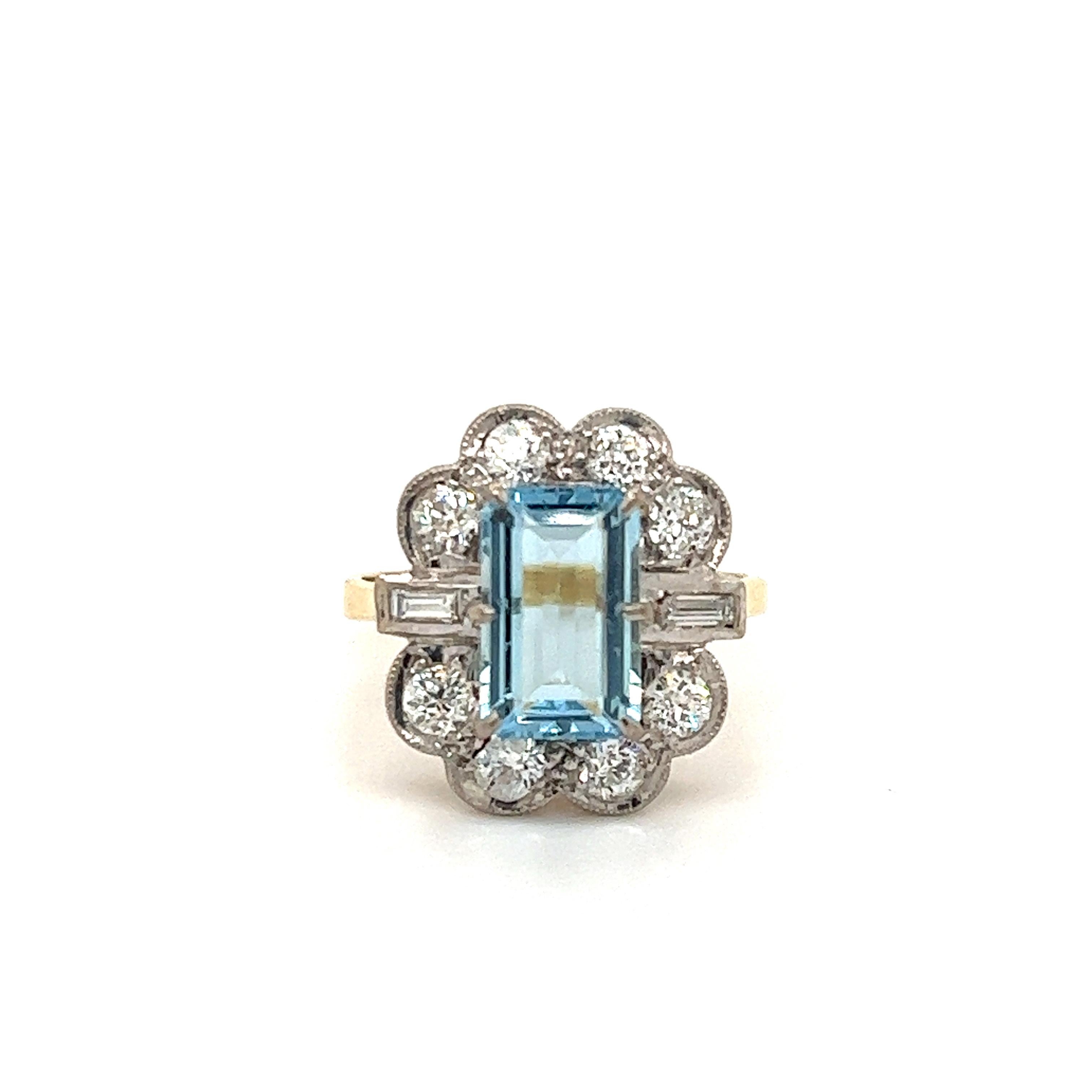 Victorian Aqua Marine Gemstone & Diamond Ring In Good Condition In MIAMI, FL