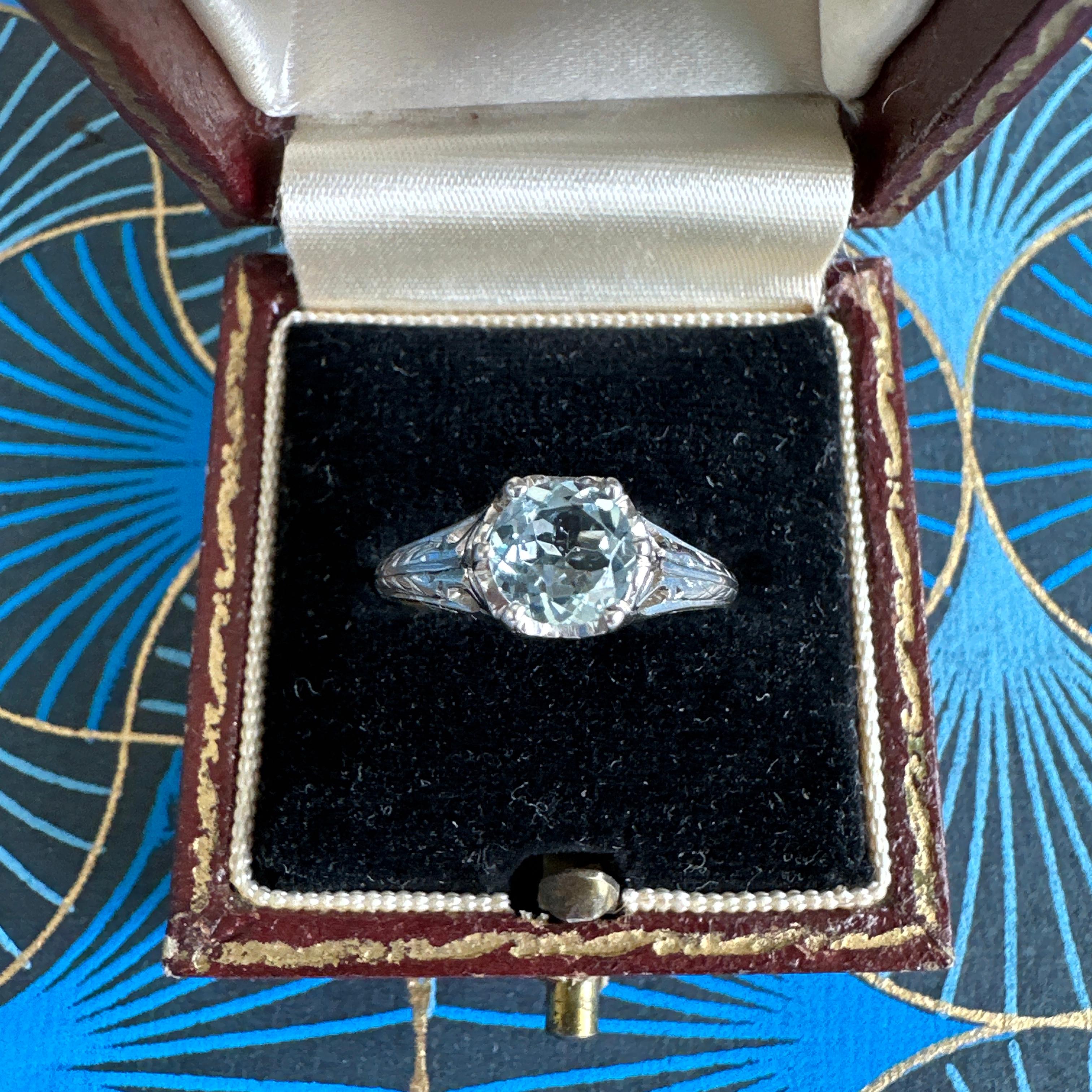 Victorian Aquamarine 14K White Gold Filigree Ring For Sale 4