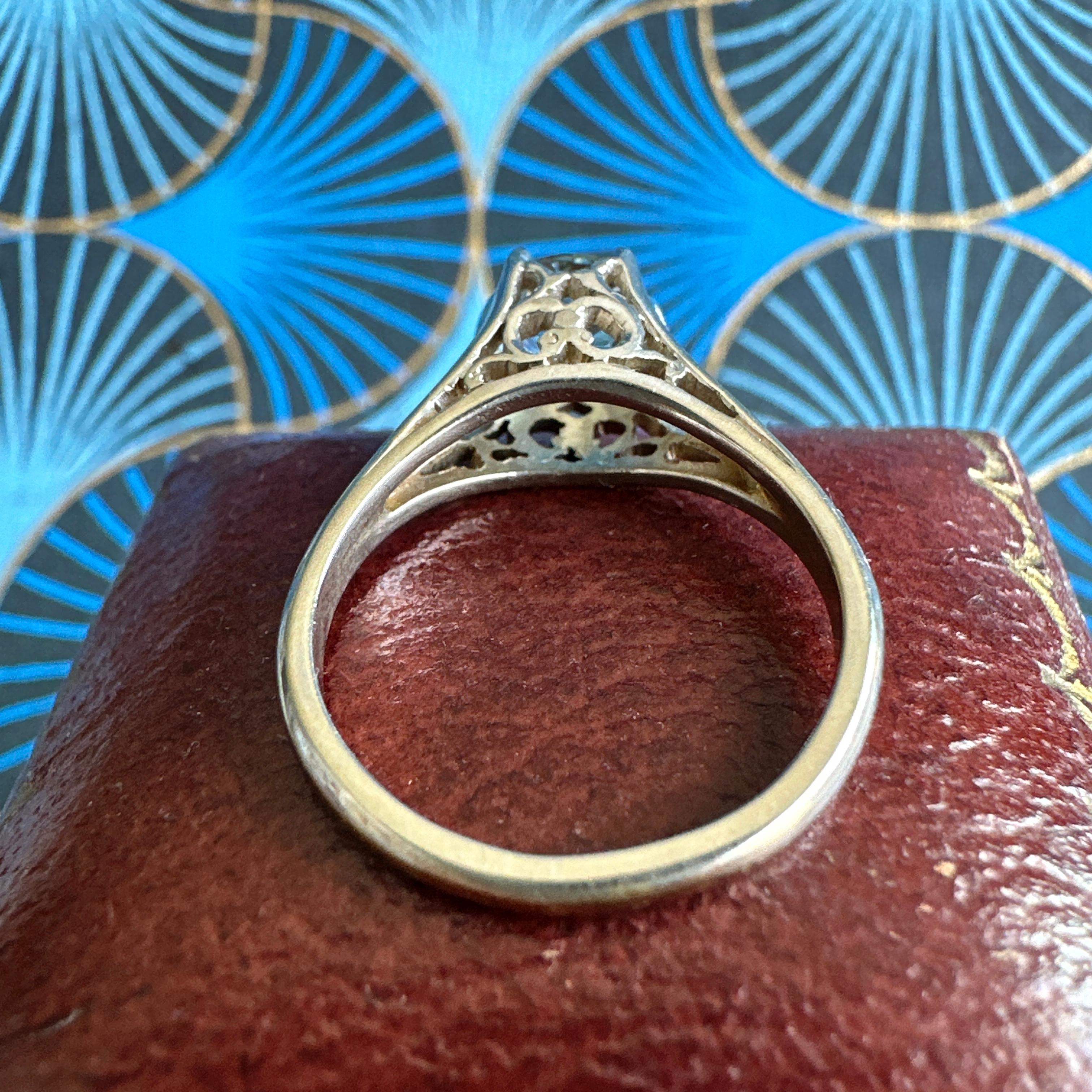 Victorian Aquamarine 14K White Gold Filigree Ring For Sale 8