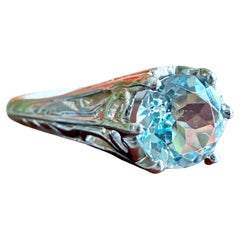 Bague filigrane victorienne aigue-marine en or blanc 14 carats