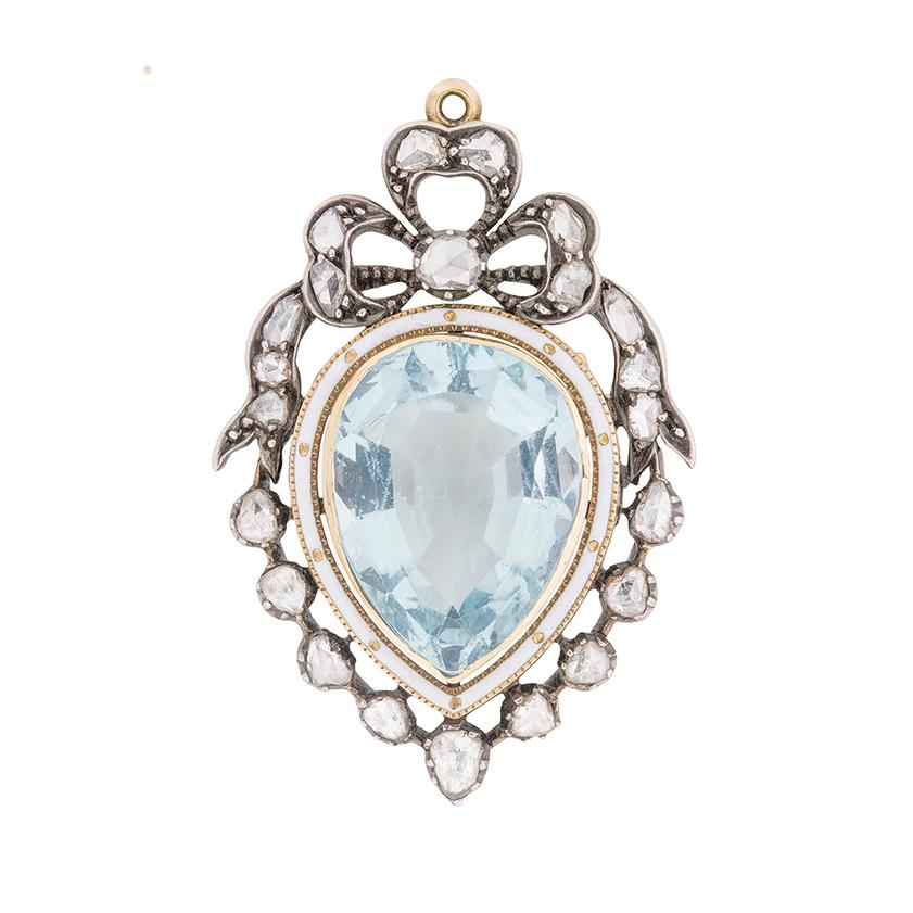 Victorian Aquamarine and Diamond Brooch Pendant, c.1880s