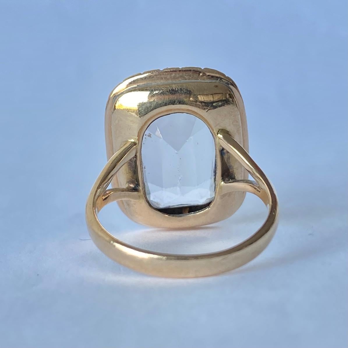 Victorian Aquamarine and Pearl 15 Carat Gold Cluster Ring In Good Condition In Chipping Campden, GB