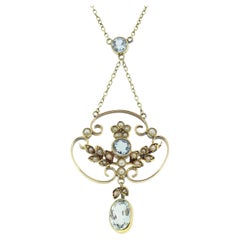 Vintage Victorian Aquamarine and Pearl Lavalier Necklace