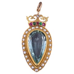 Victorian Aquamarine Pendant of 14k Gold