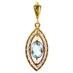 Victorian Aquamarine Seed Pearl 14 Karat Gold Pendant