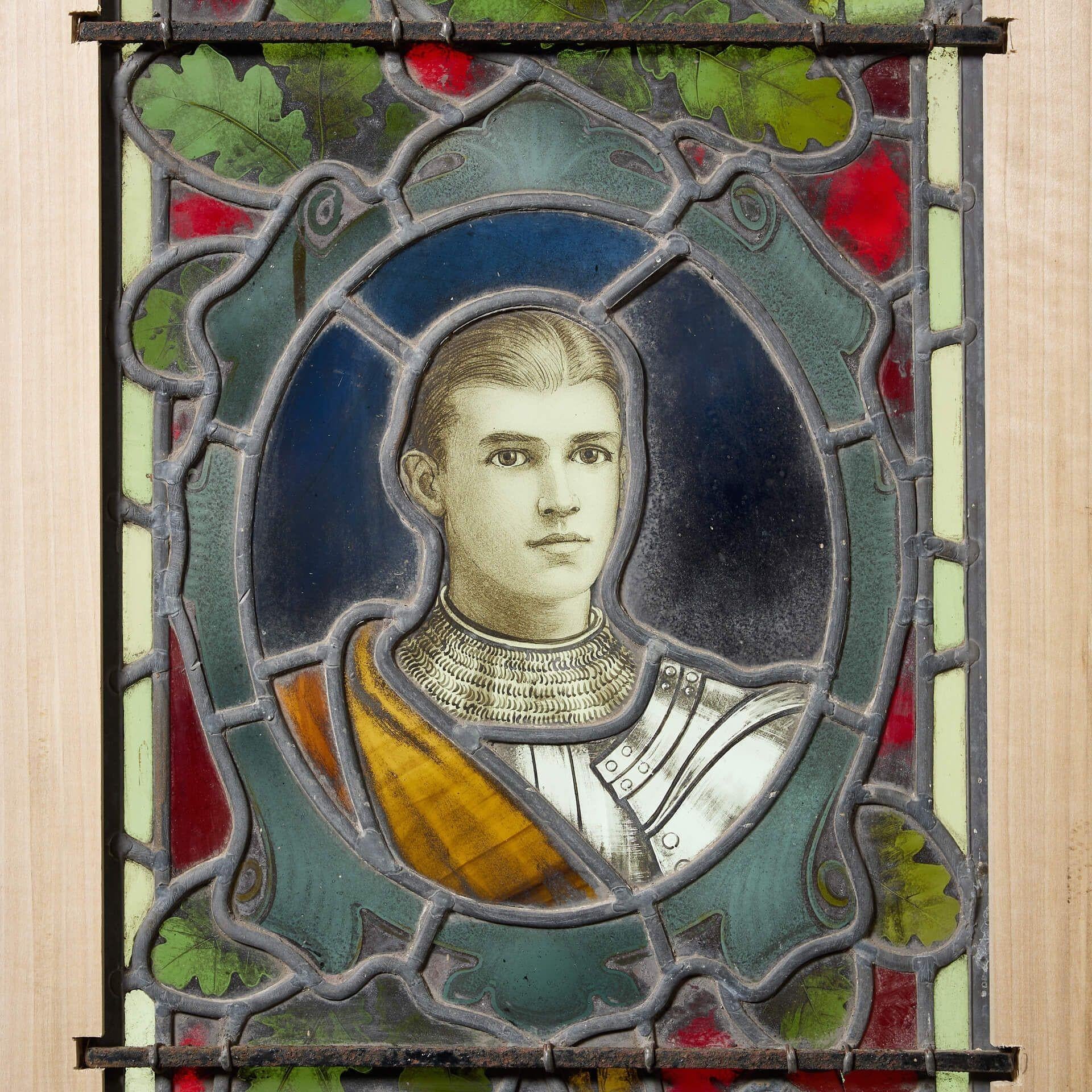 English Victorian Arched Stained Glass Lancet Window For Sale