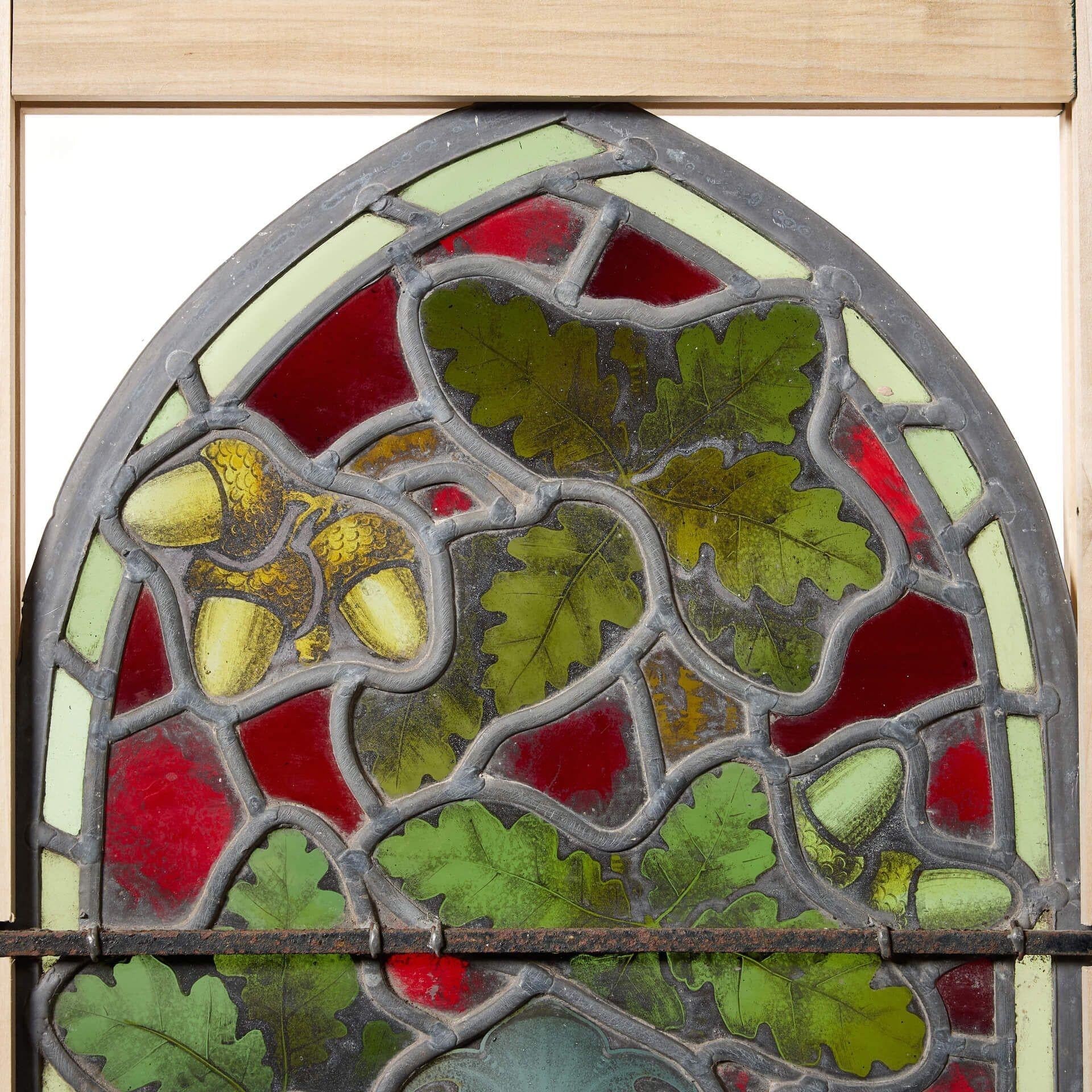 Victorian Arched Stained Glass Lancet Window In Fair Condition For Sale In Wormelow, Herefordshire