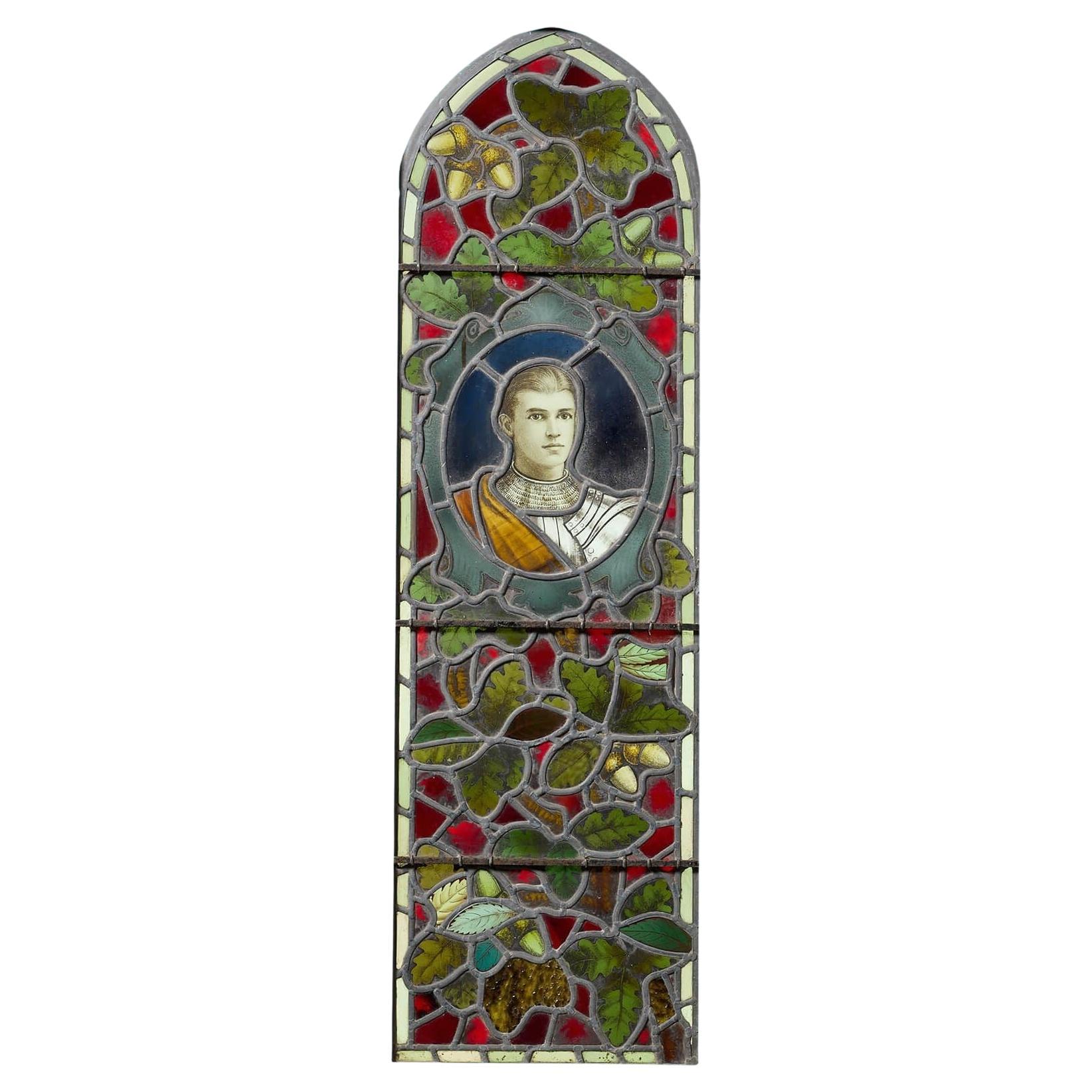 Victorian Arched Stained Glass Lancet Window For Sale