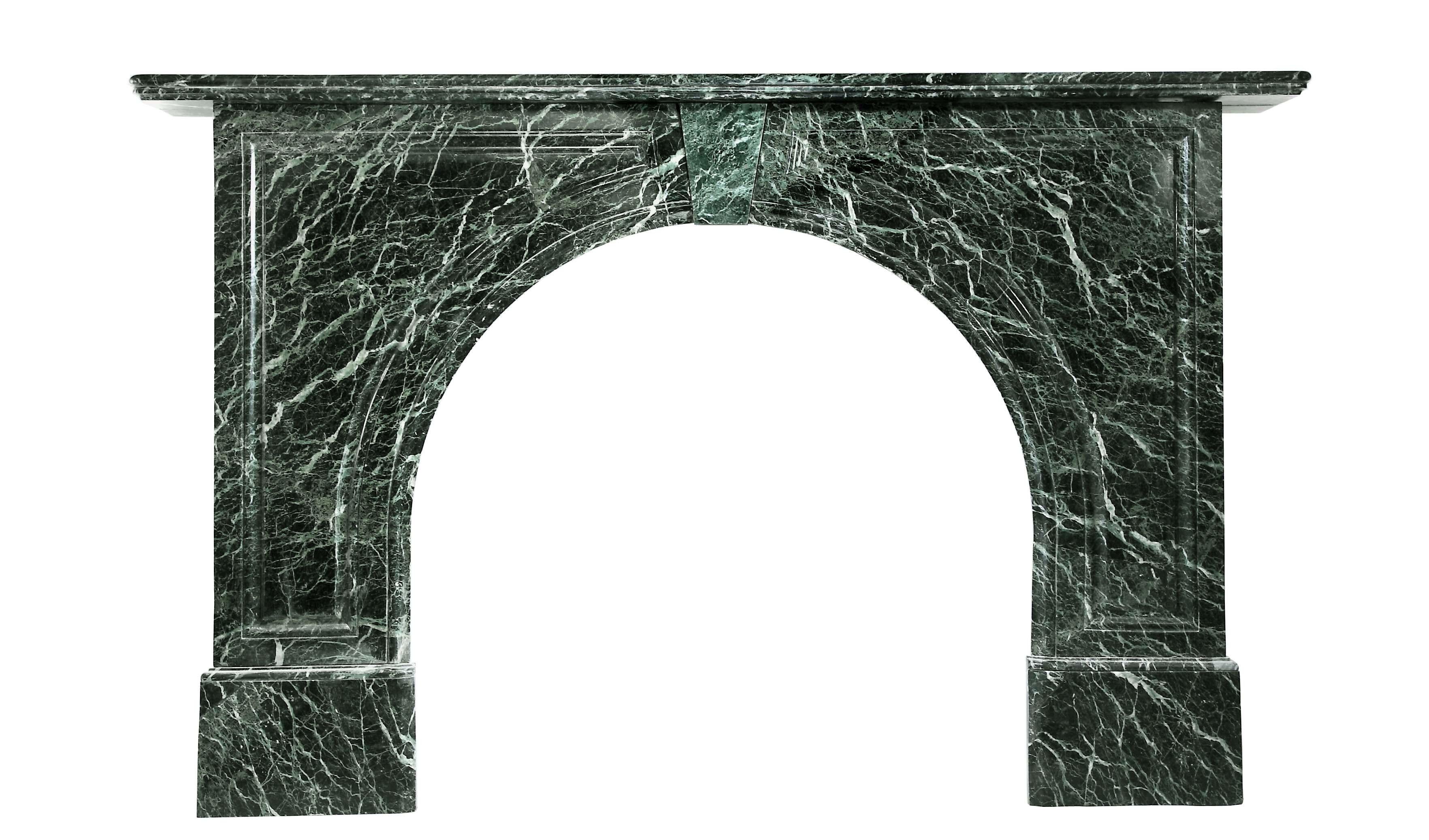 Victorian Arched Verdi Antico Marble Mantel, 'VIC-ZA76' In Good Condition For Sale In New York, NY