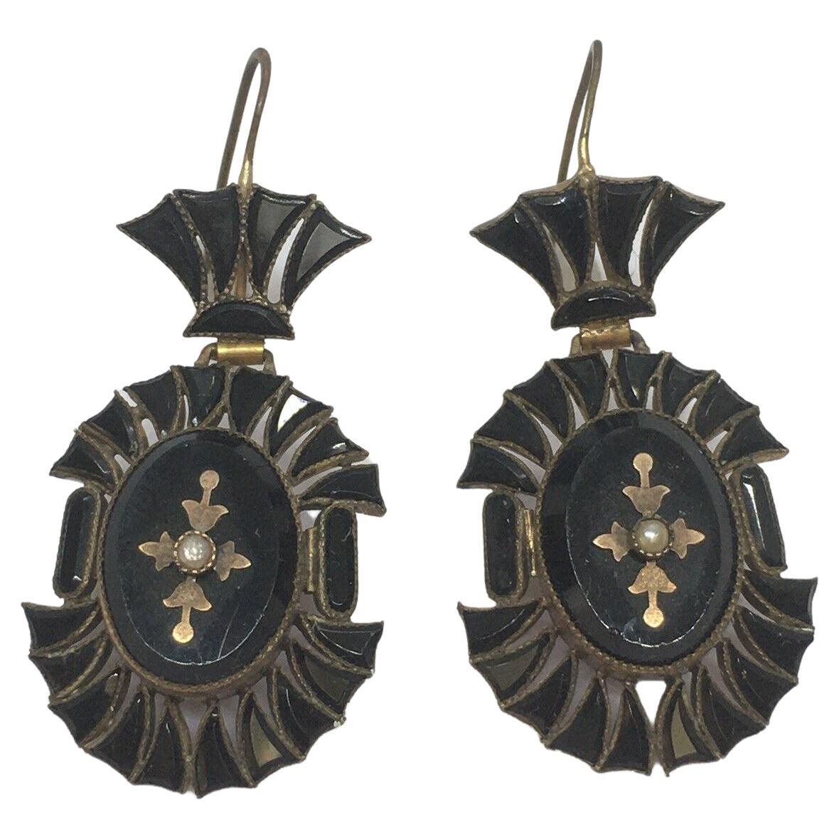 Victorian Archeological Revival Drop Dangle Earrings Rolled Gold, 1880s For Sale