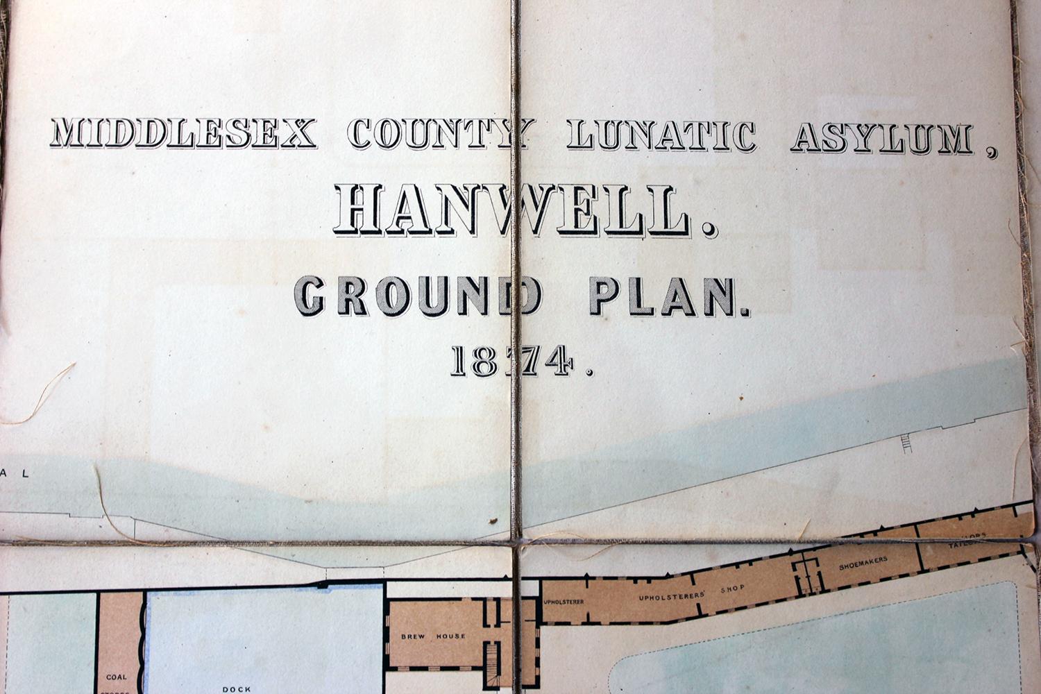 High Victorian Victorian Architect’s Site Plan for Middlesex County Lunatic Asylum Hanwell 1874