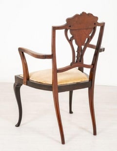 viktorianischer Sessel mit Akzent aus Mahagoni, antike Intarsien, 1900