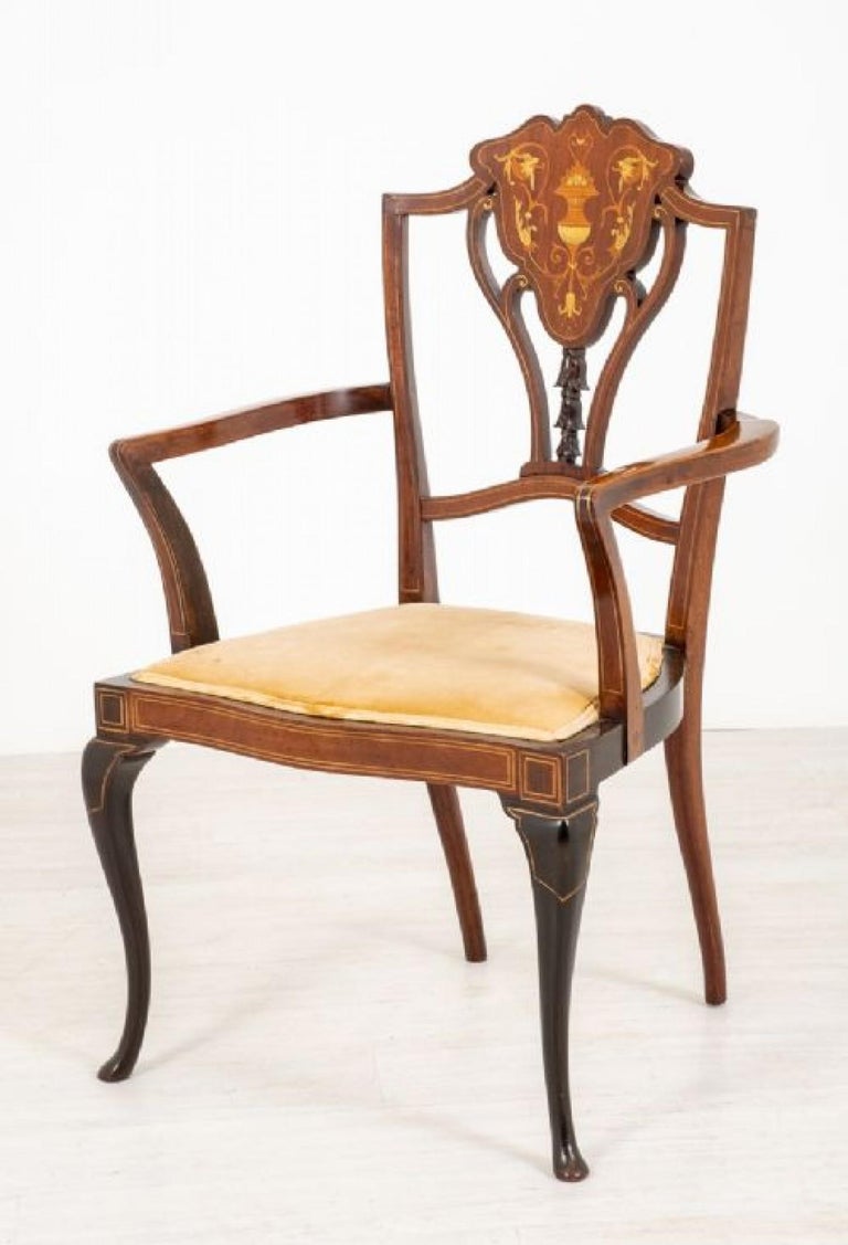 Victorian Armchair Accent Mahogany Antique Inlay, 1900 For Sale at 1stDibs