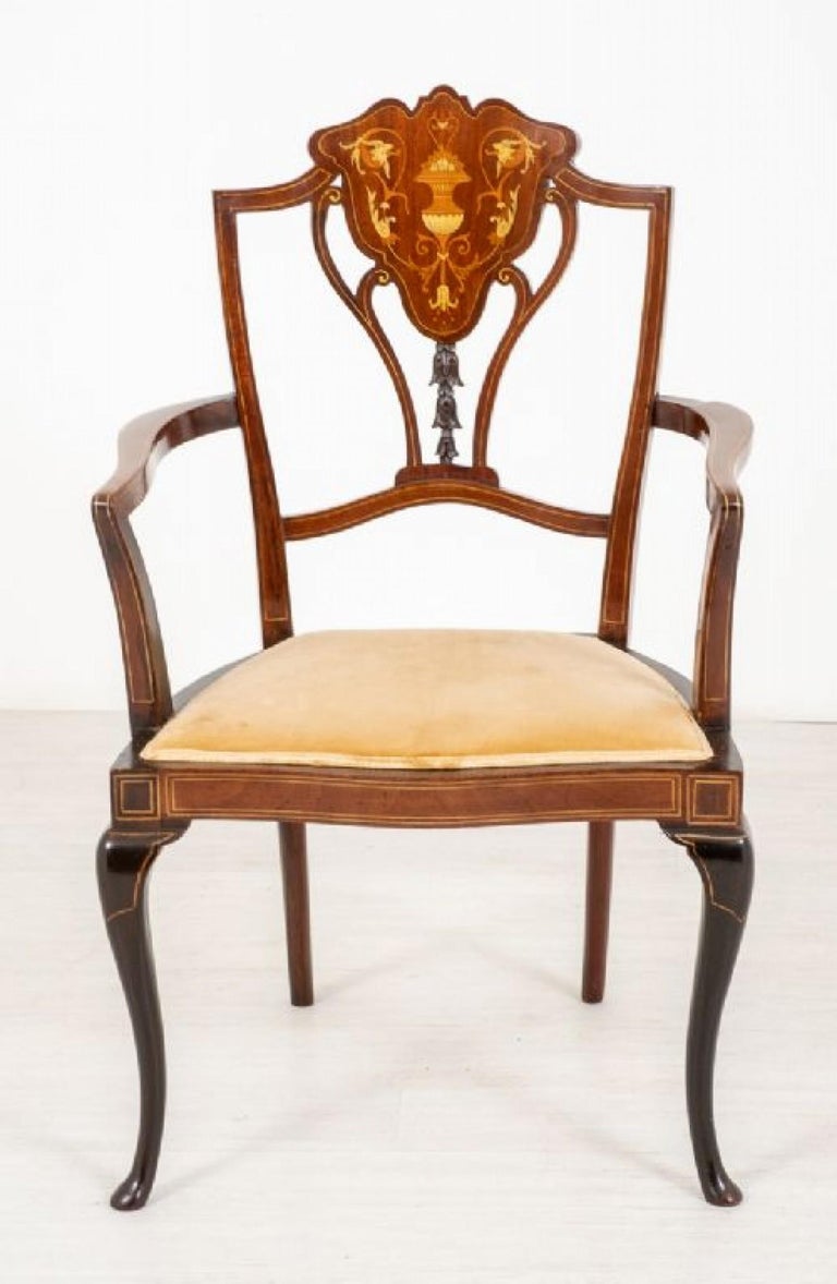Victorian Armchair Accent Mahogany Antique Inlay, 1900 For Sale at 1stDibs